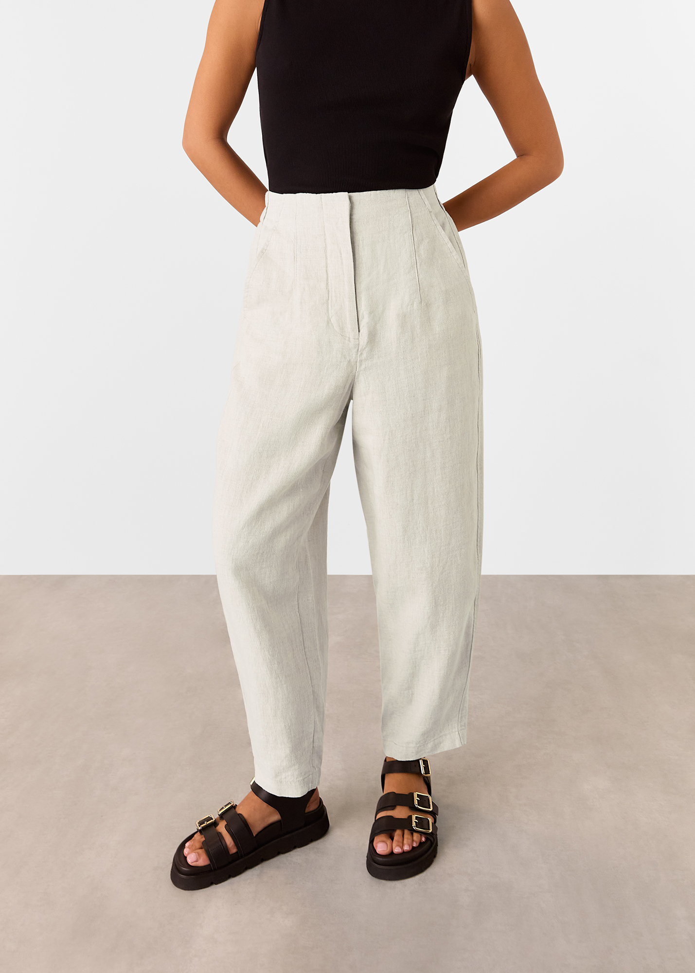 Whistles Women's Oatmeal Petite Linen Barrel Leg Trouser Size 20