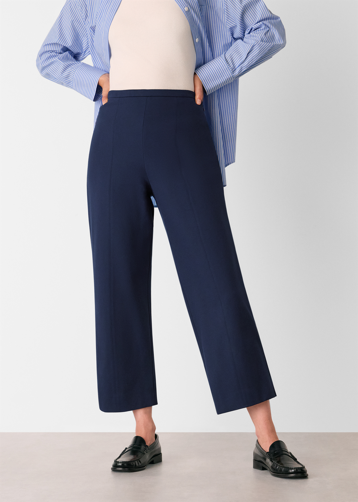 Whistles Women's Navy Camilla Wide Leg Trouser Size 8