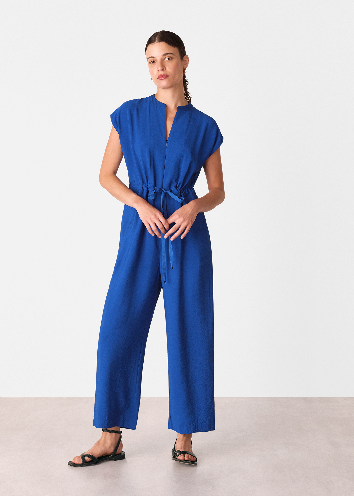 Whistles Women's Cobalt Blue Sleeveless Drawstring Jumpsuit Size 14