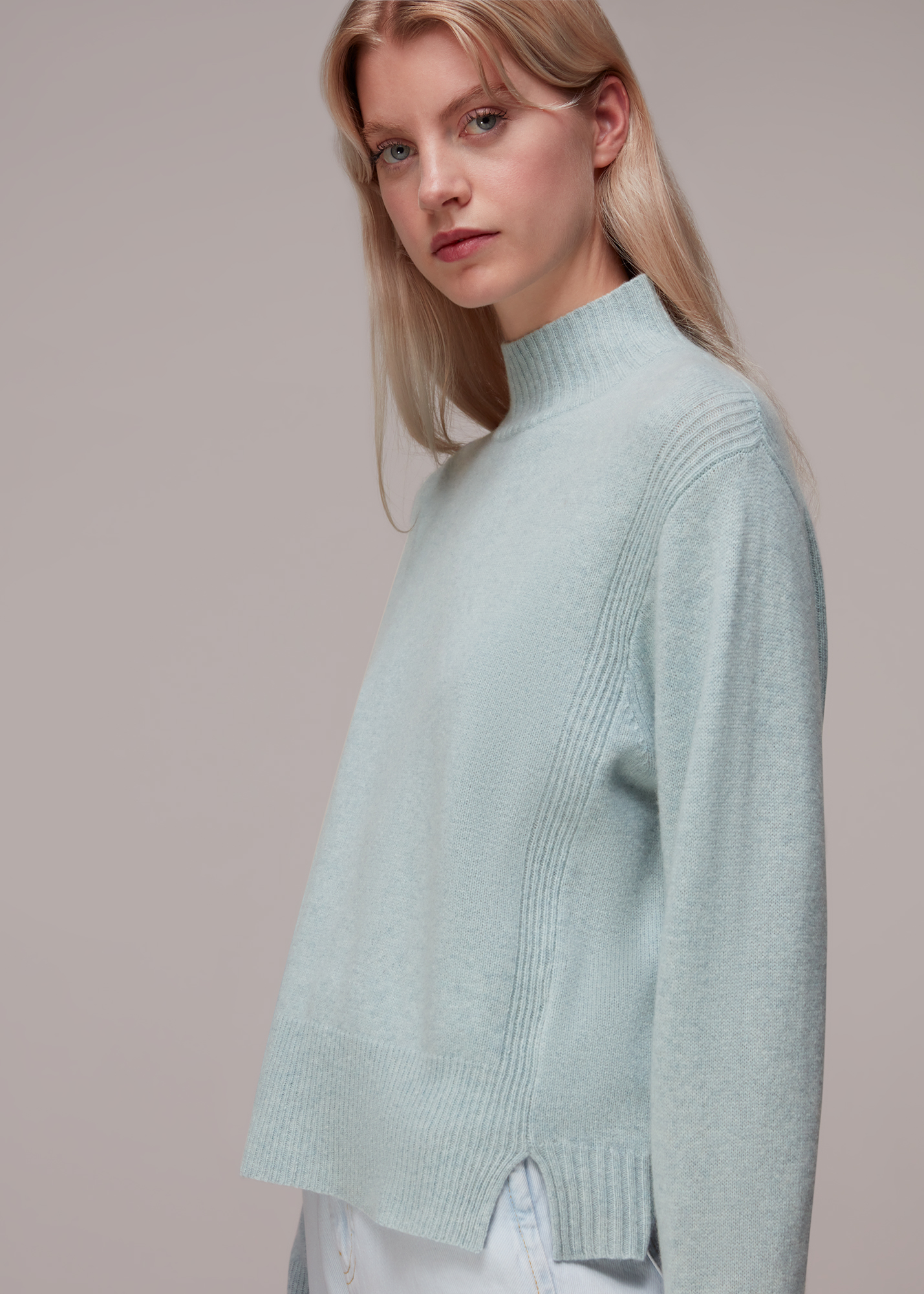 Whistles Women's Pale Blue Ferne Wool Funnel Neck Jumper Size M