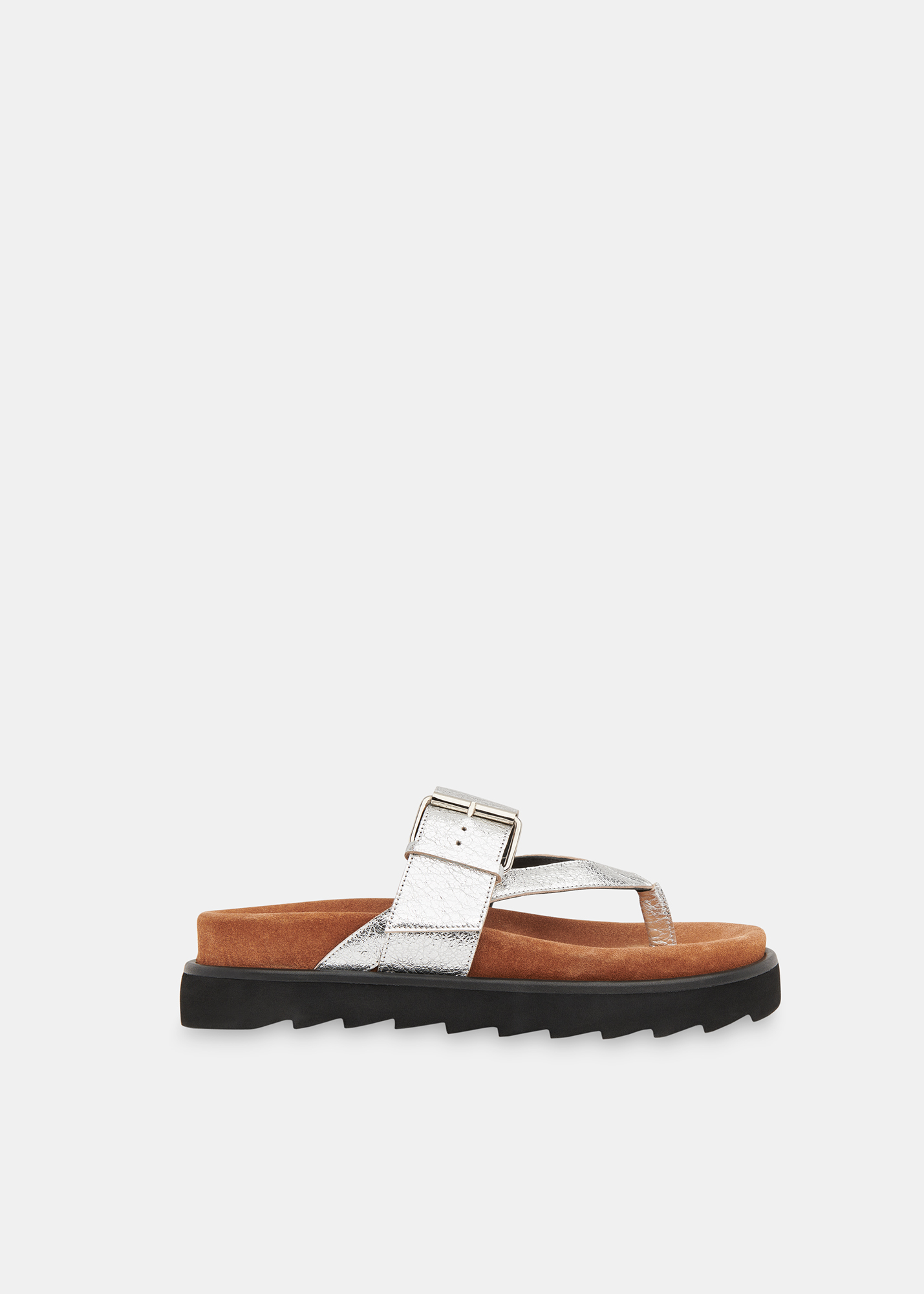 Whistles Women's Silver Sutton Toe Post Buckle Sandal Size 39