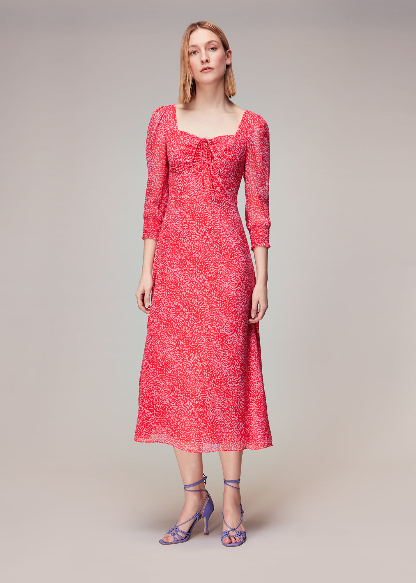 Whistles Women's Pink/Multi Diagonal Leopard Midi Dress Size 8