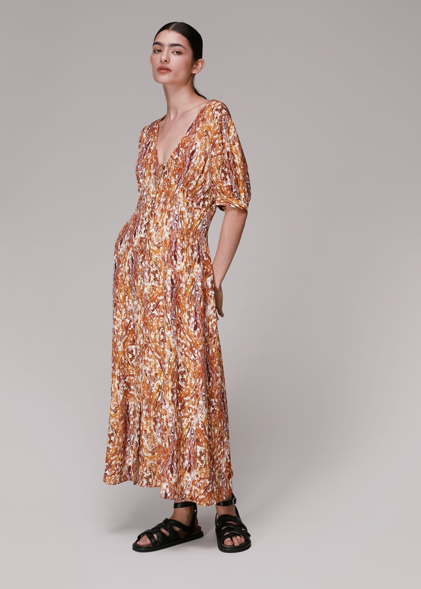 Whistles Women's Multicolour Marble Print Silk Midi Dress Size 8