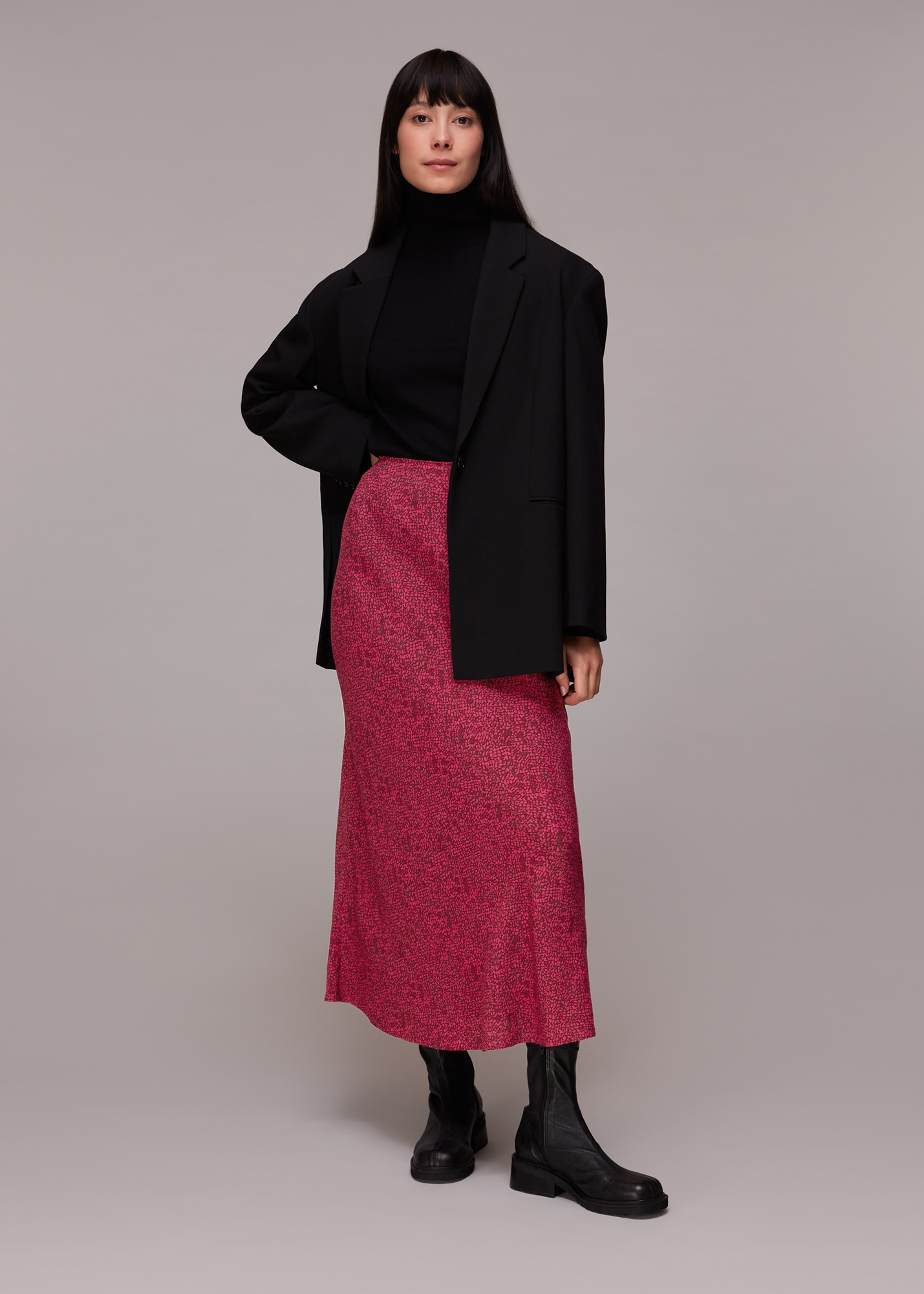 Whistles Women's Pink/Multi Abstract Snake Bias Cut Skirt Size 6