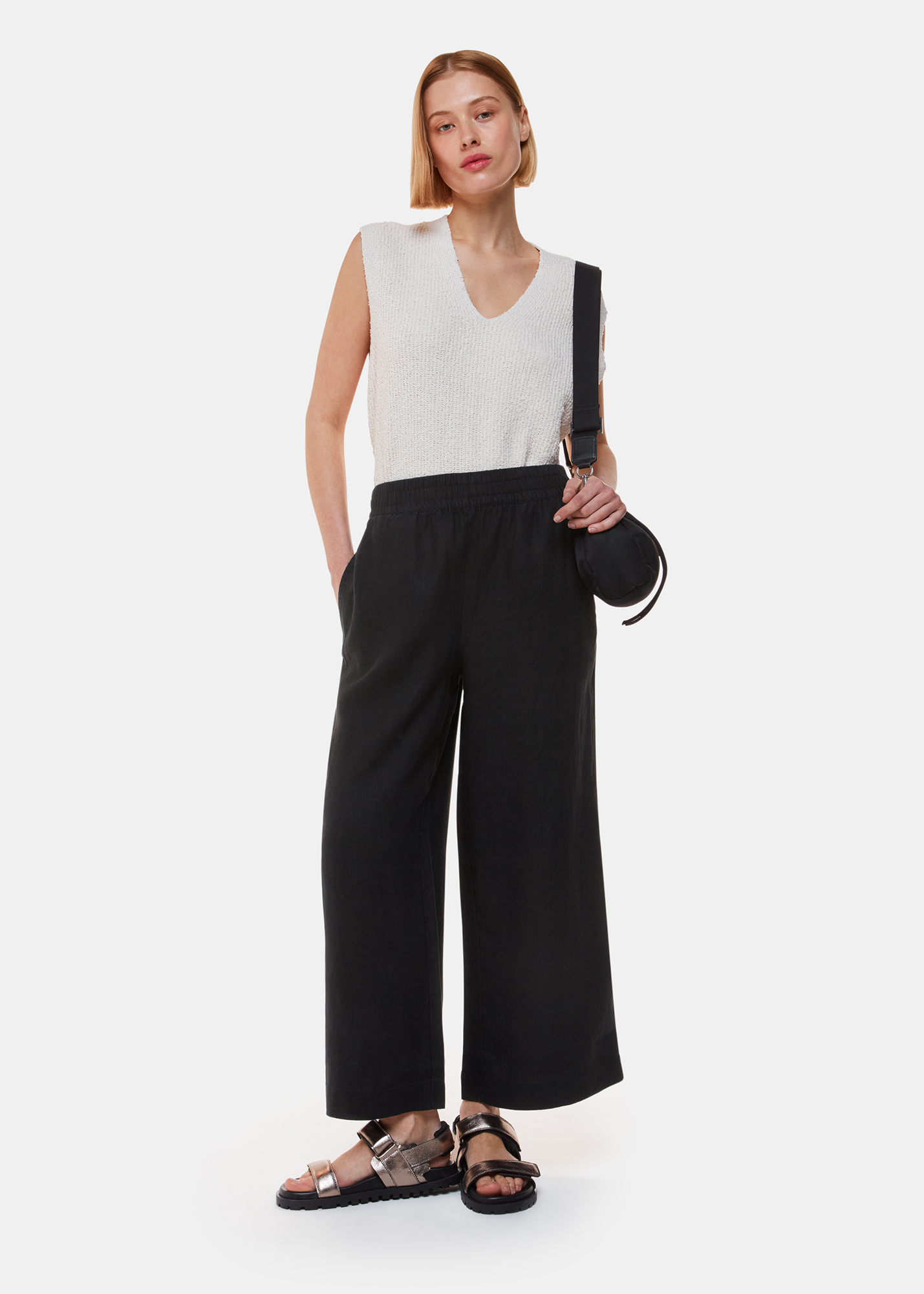 Whistles Women's Black Linen Pocket Trouser Size 4