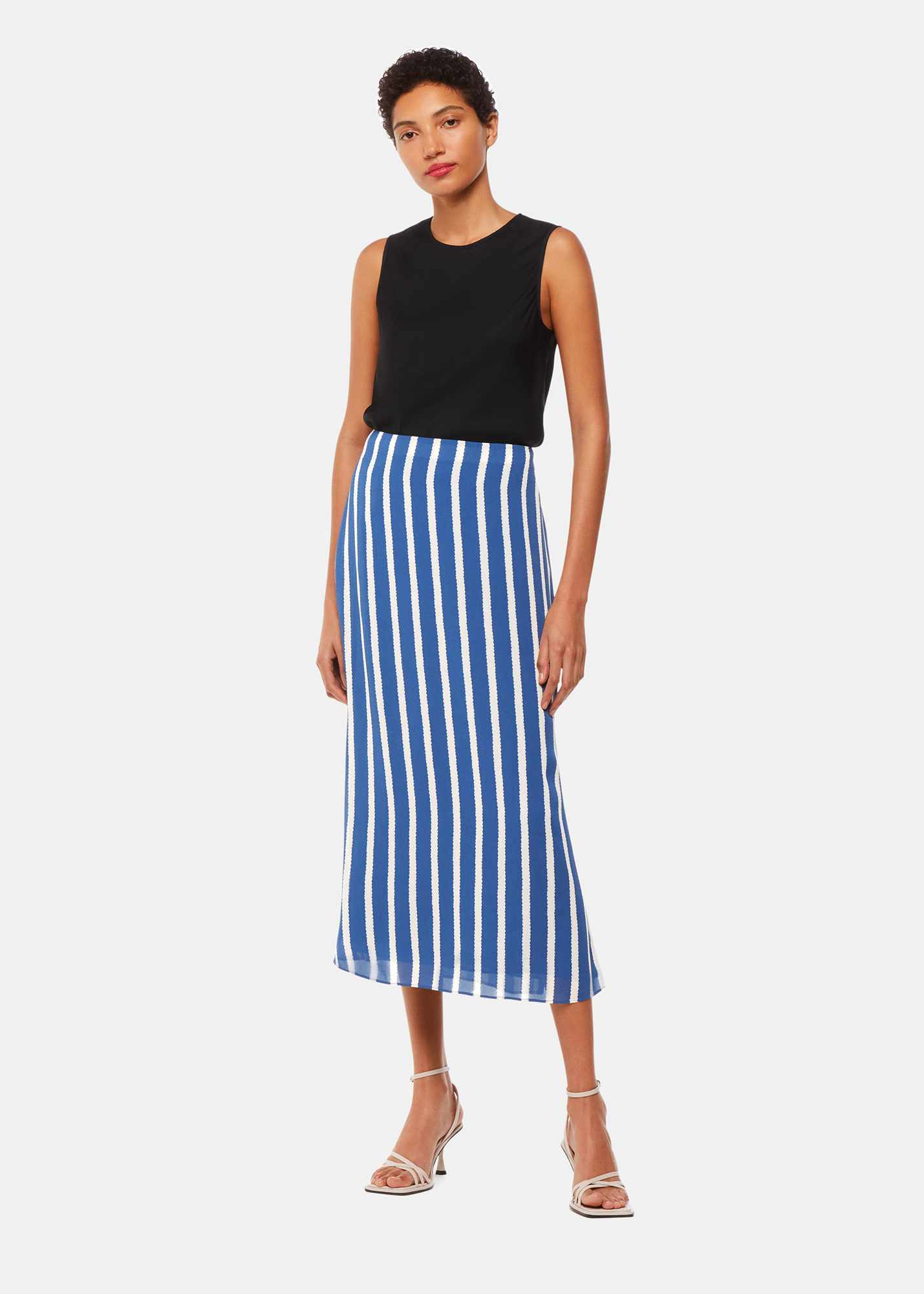 Whistles Women's Blue/Multi Eliza Stripe Printed Skirt Size 4