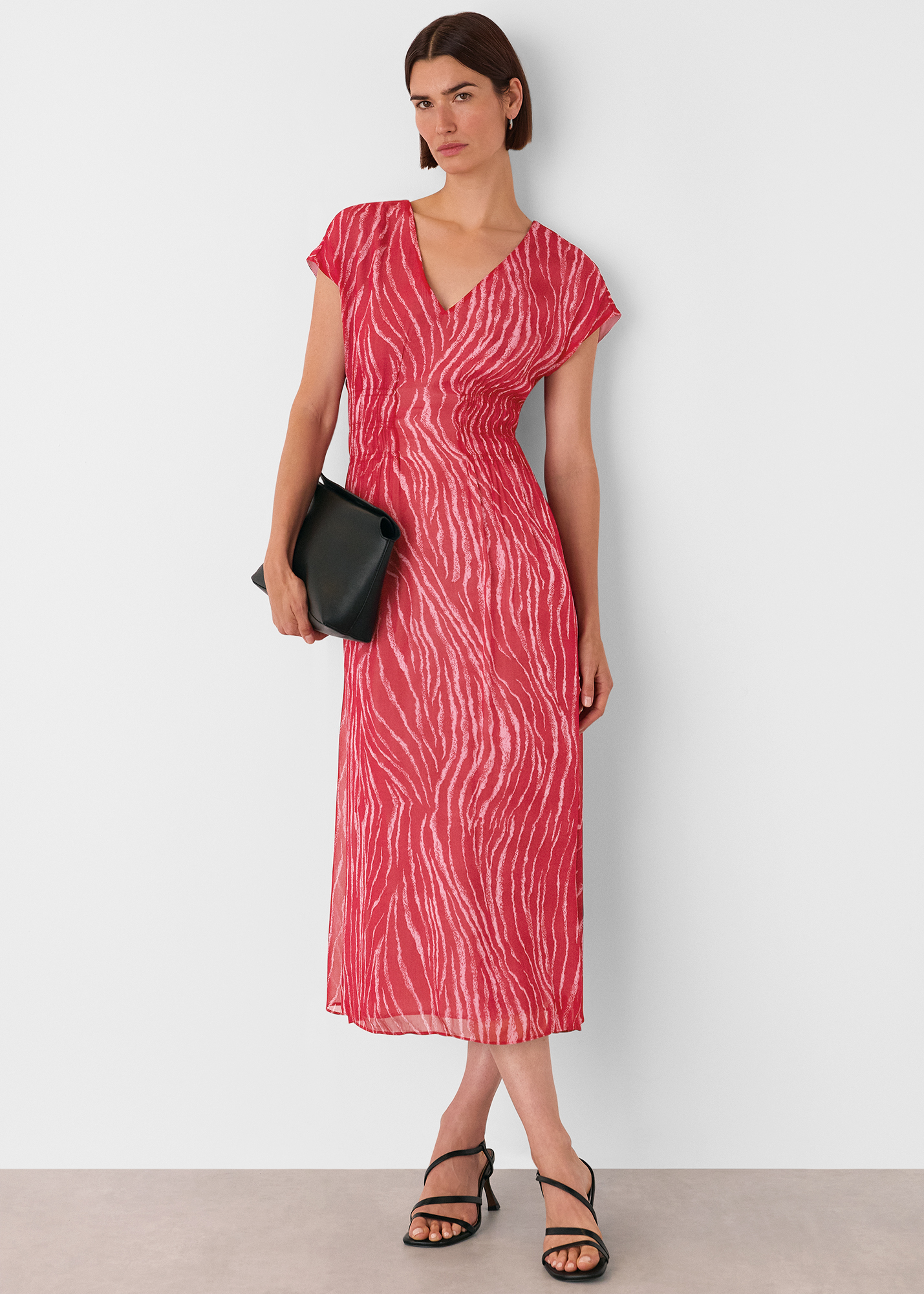 Whistles Women's Red/Multi Zebra Texture Midi Dress Size 6