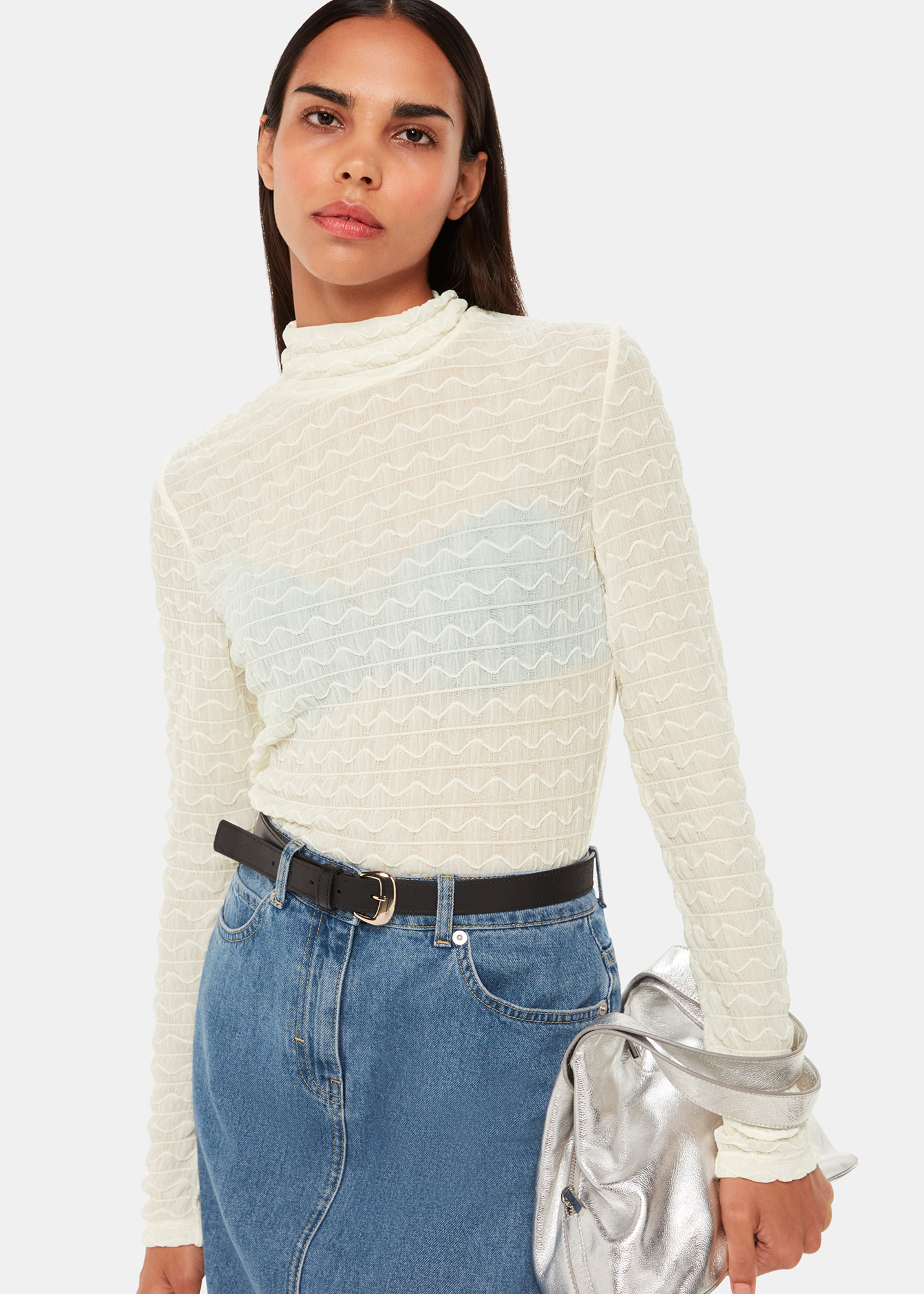 Whistles Women's White Texture Ruched Top Size 14