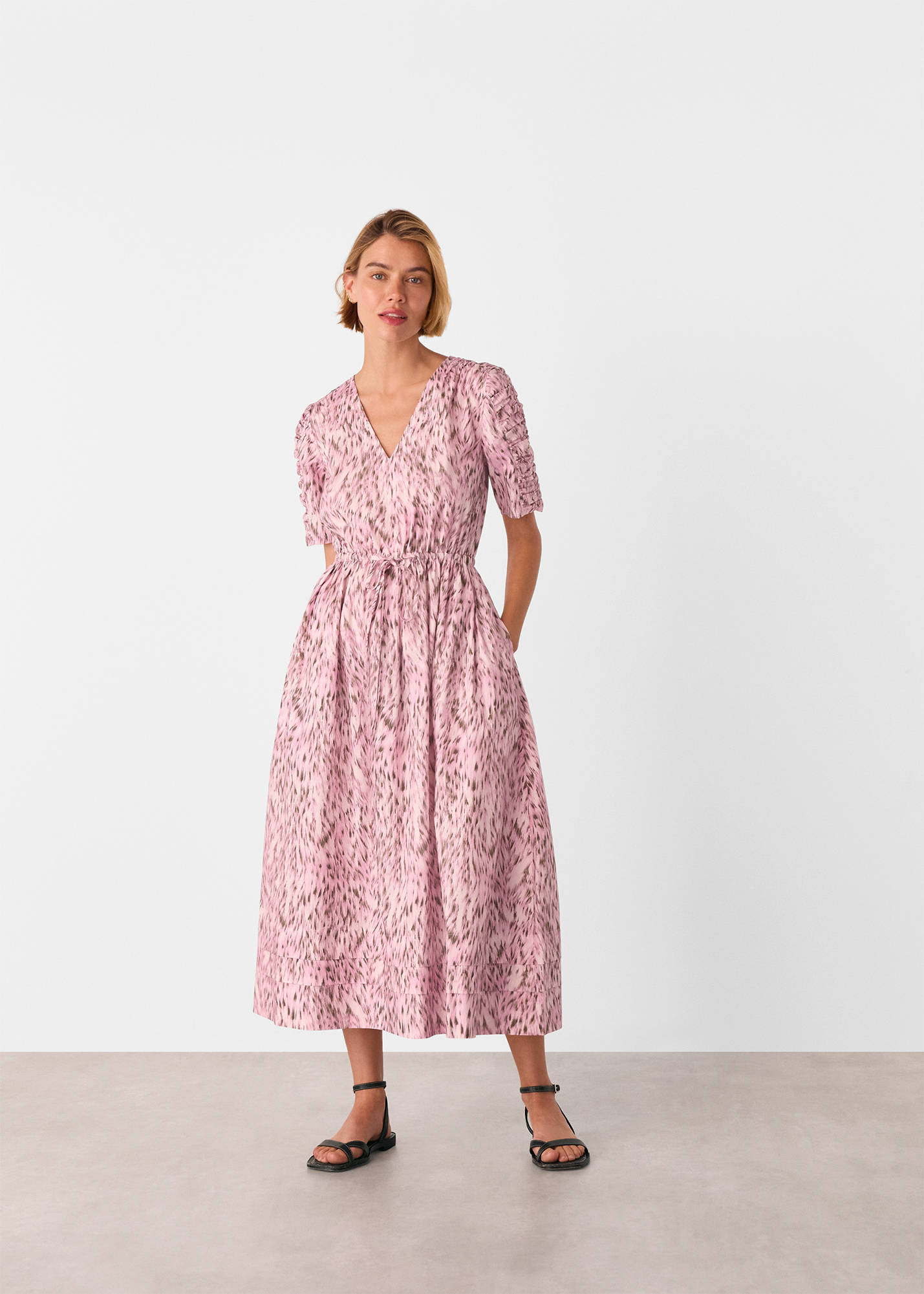 Whistles Women's Pink/Multi Leopard Cotton Midi Dress Size 8