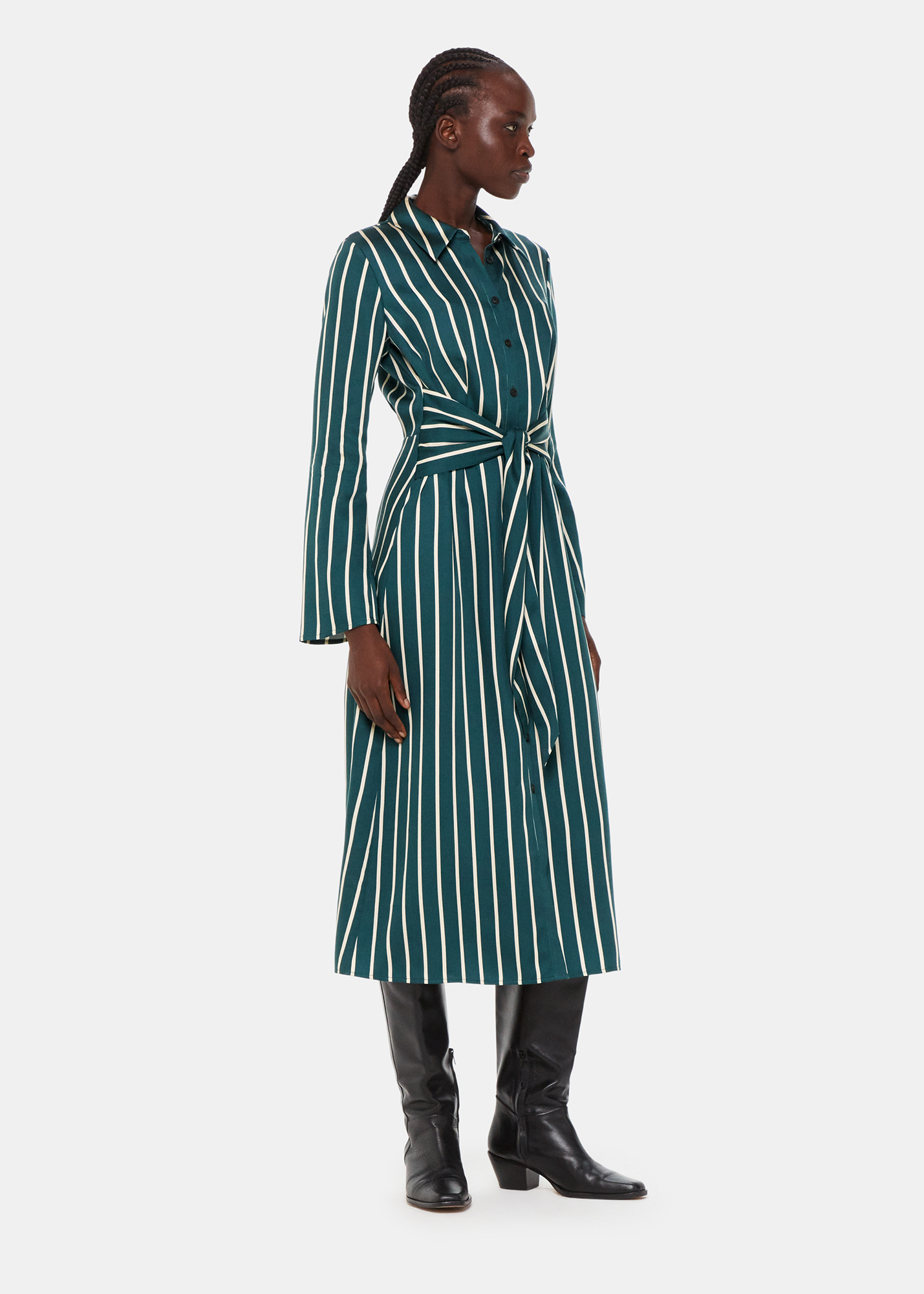 Whistles Women's Green/Multi Alex Stripe Shirt Dress Size 6