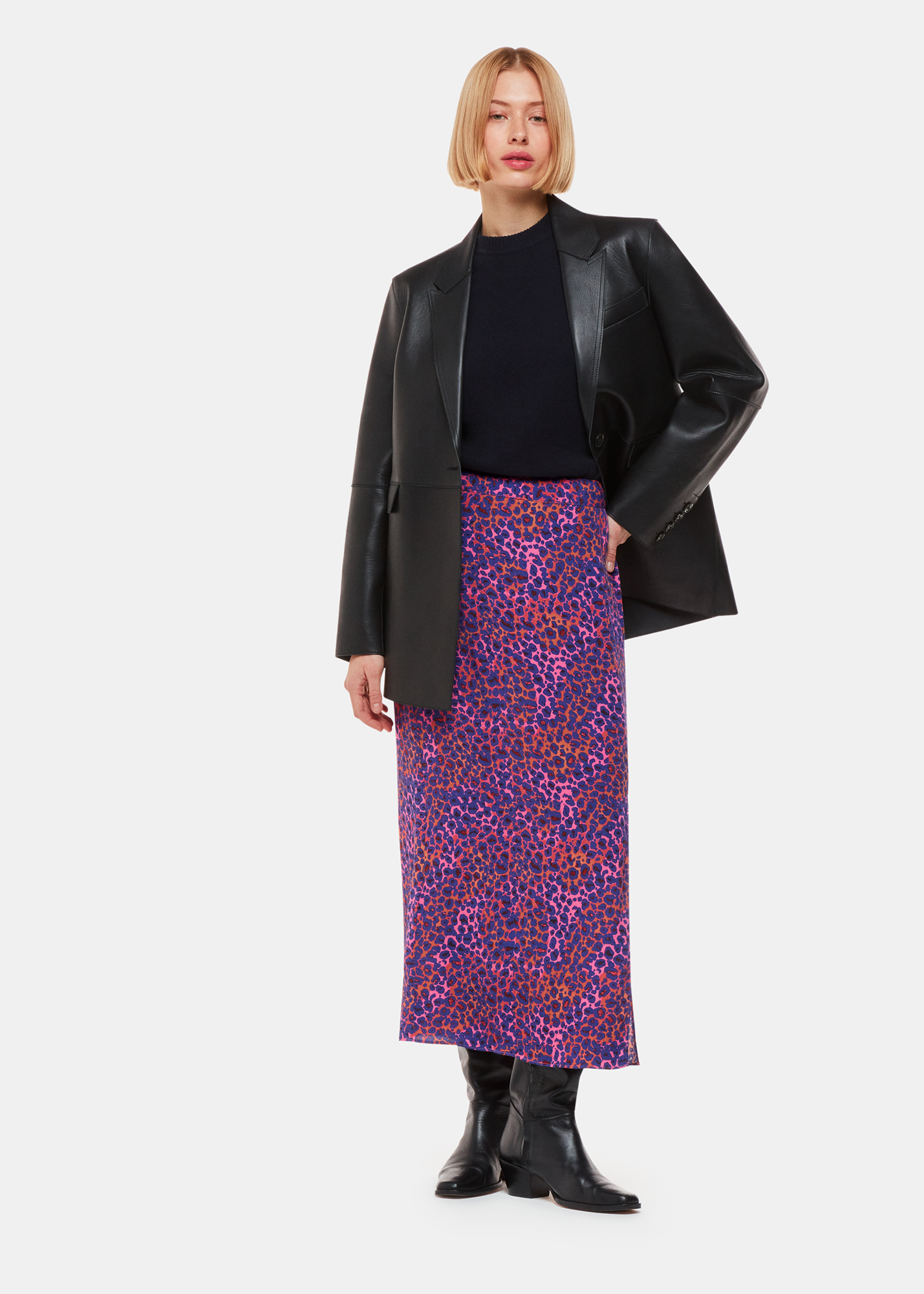 Whistles Women's Pink/Multi Mottled Leopard Midi Skirt Size 16
