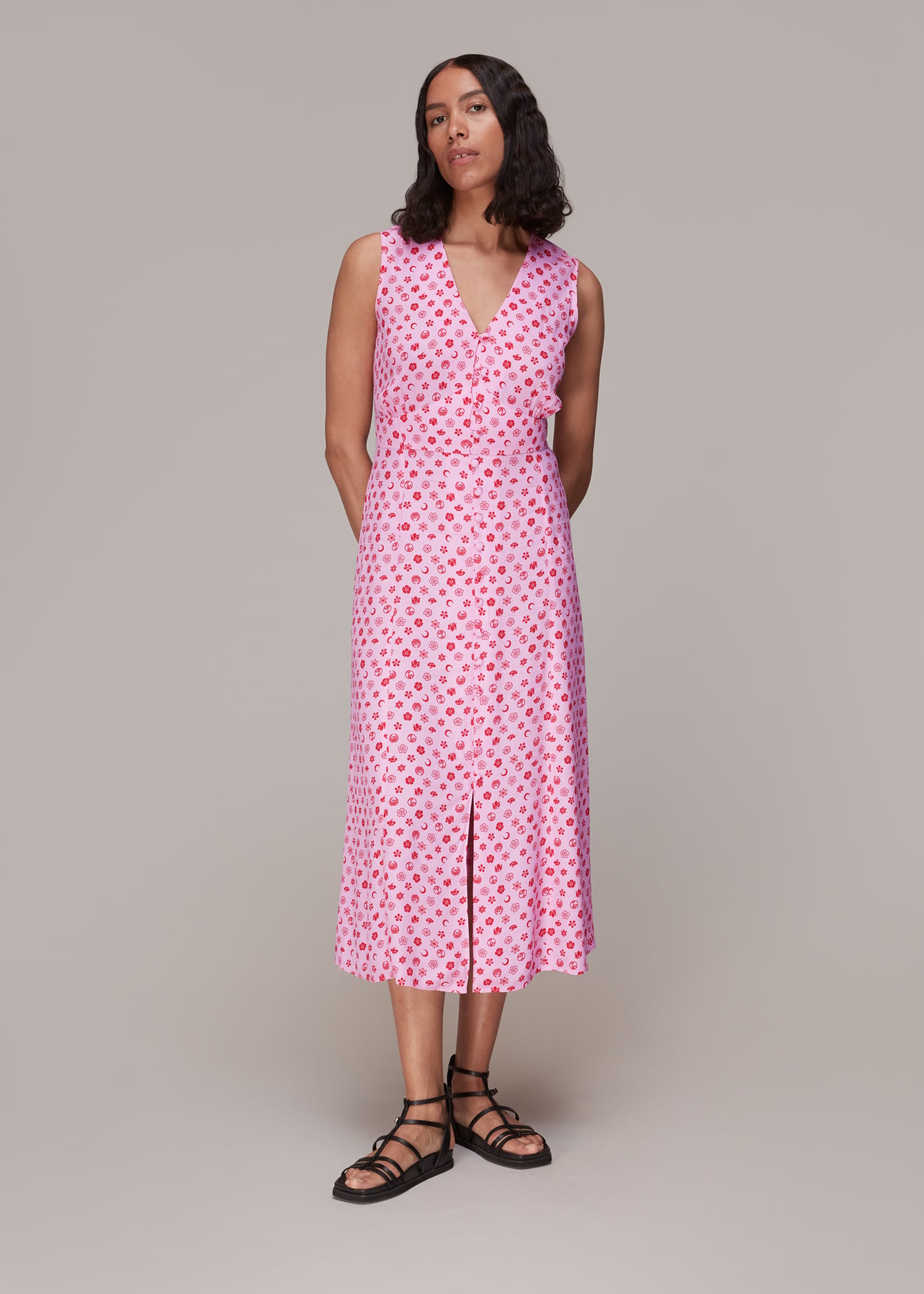 Whistles Women's Pink/Multi Moon Floral Print Midi Dress Size 6