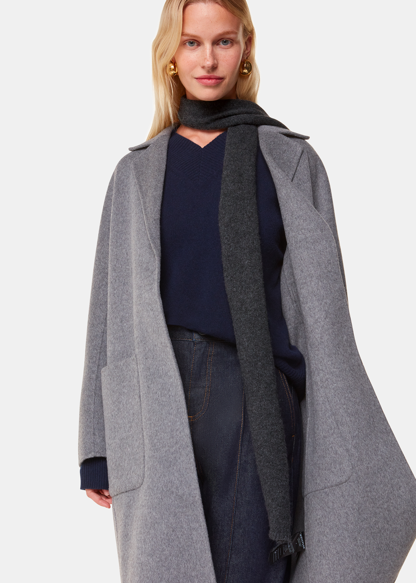 Whistles Women's Dark Grey Cashmere Wool Blend Scarf 