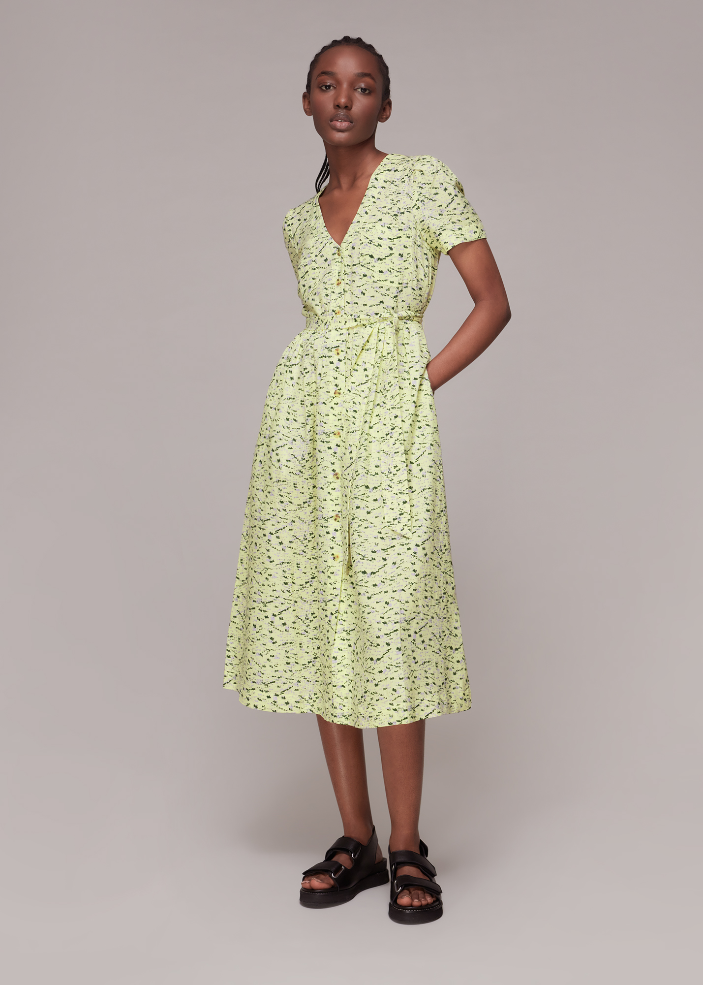 Whistles Women's Multicolour Painterly Marks Midi Dress Size 6