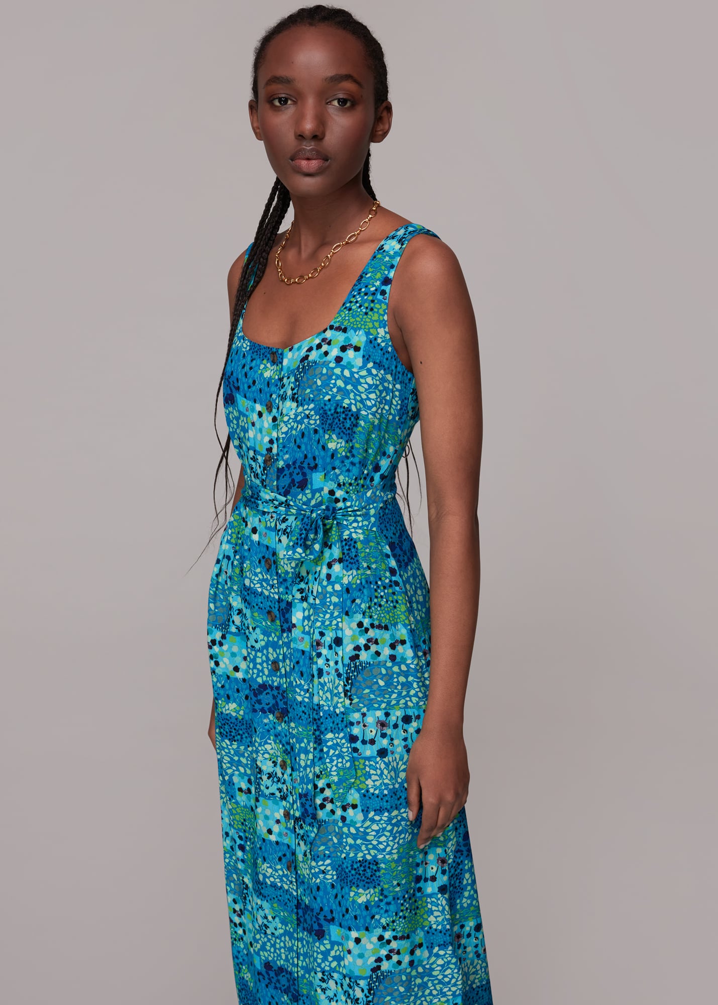 Whistles Women's Blue/Multi Spring Meadow Button Up Dress Size 8