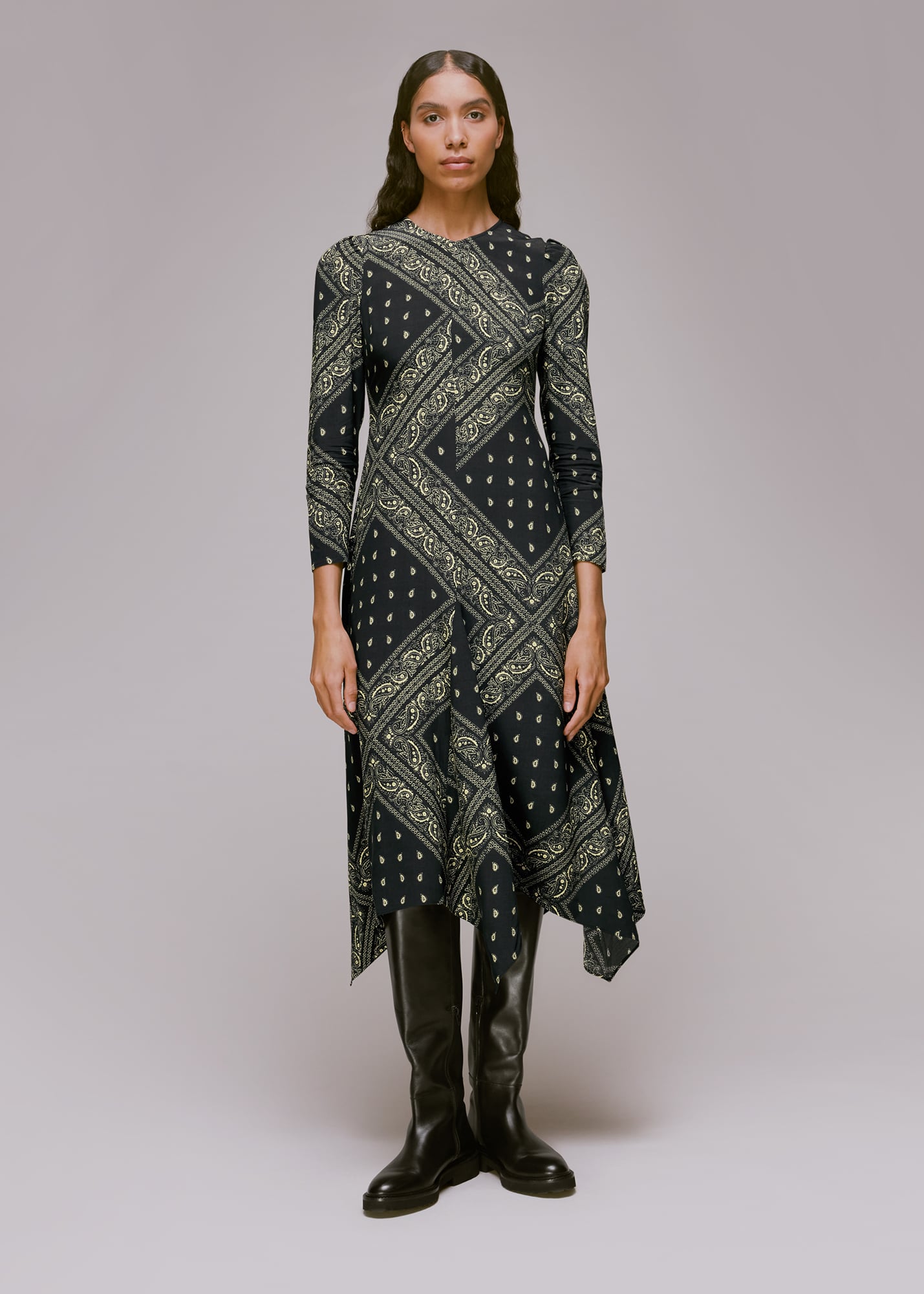 Whistles Women's Black/Multi Bandana Print Midi Dress Size 10