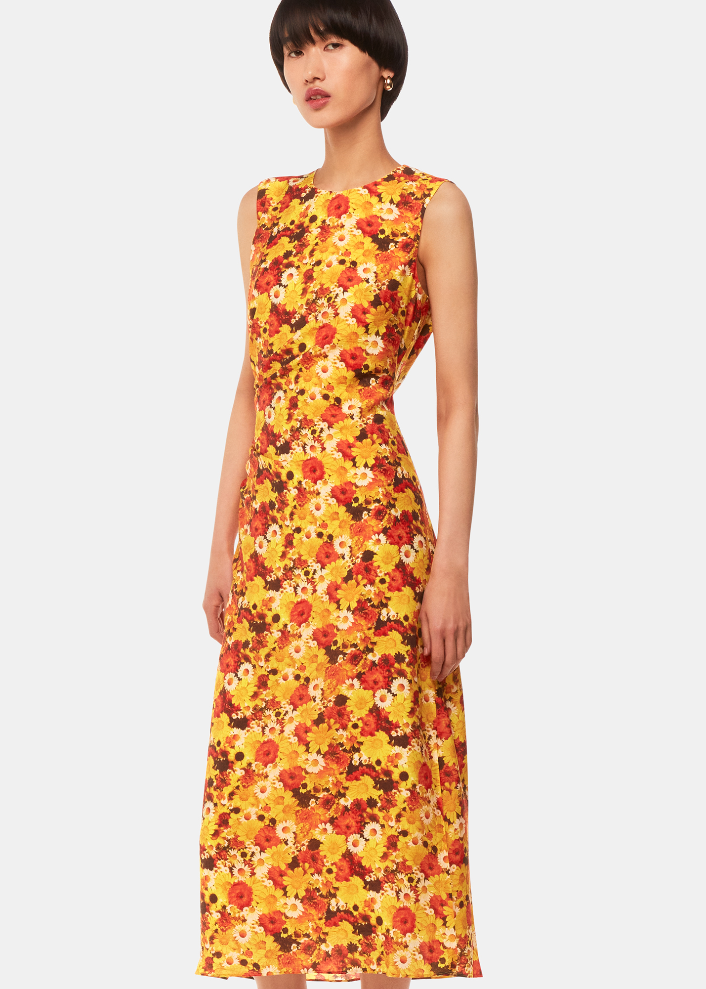Whistles Women's Orange/Multi Photographic Daisy Midi Dress Size 6