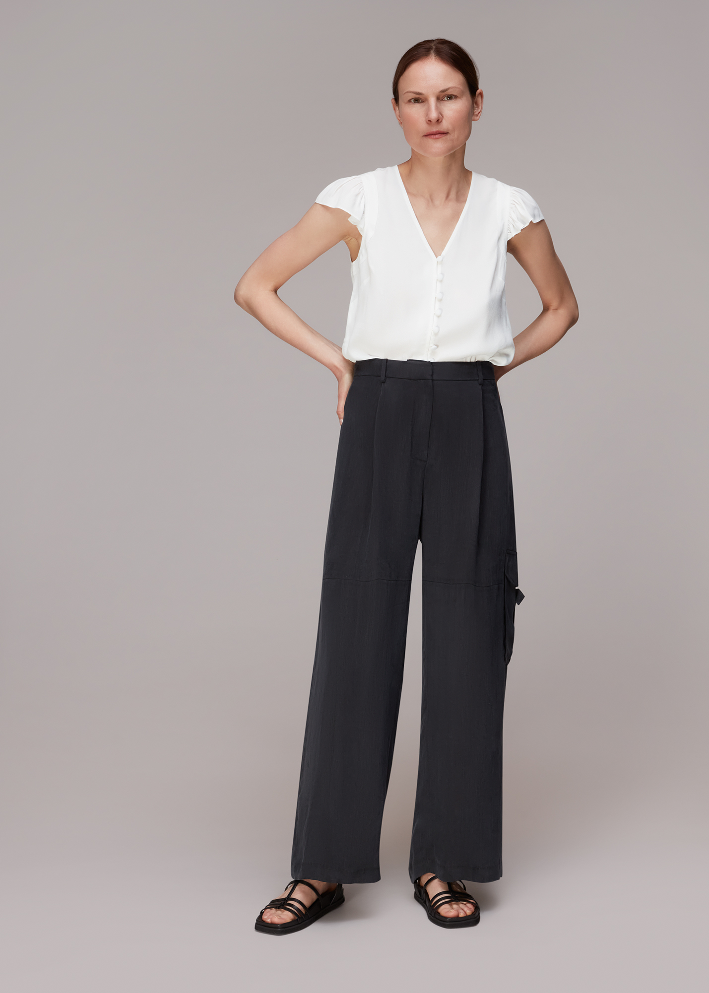 Whistles Women's White Frill Sleeve Top Size 16
