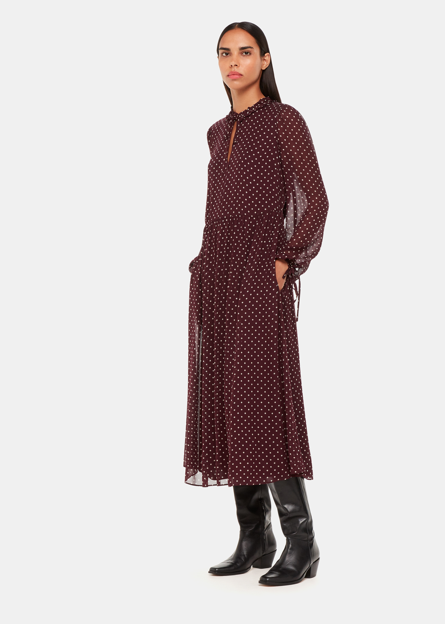 Whistles Women's Burgundy/Multi Spot Print Trapeze Midi Dress Size 8