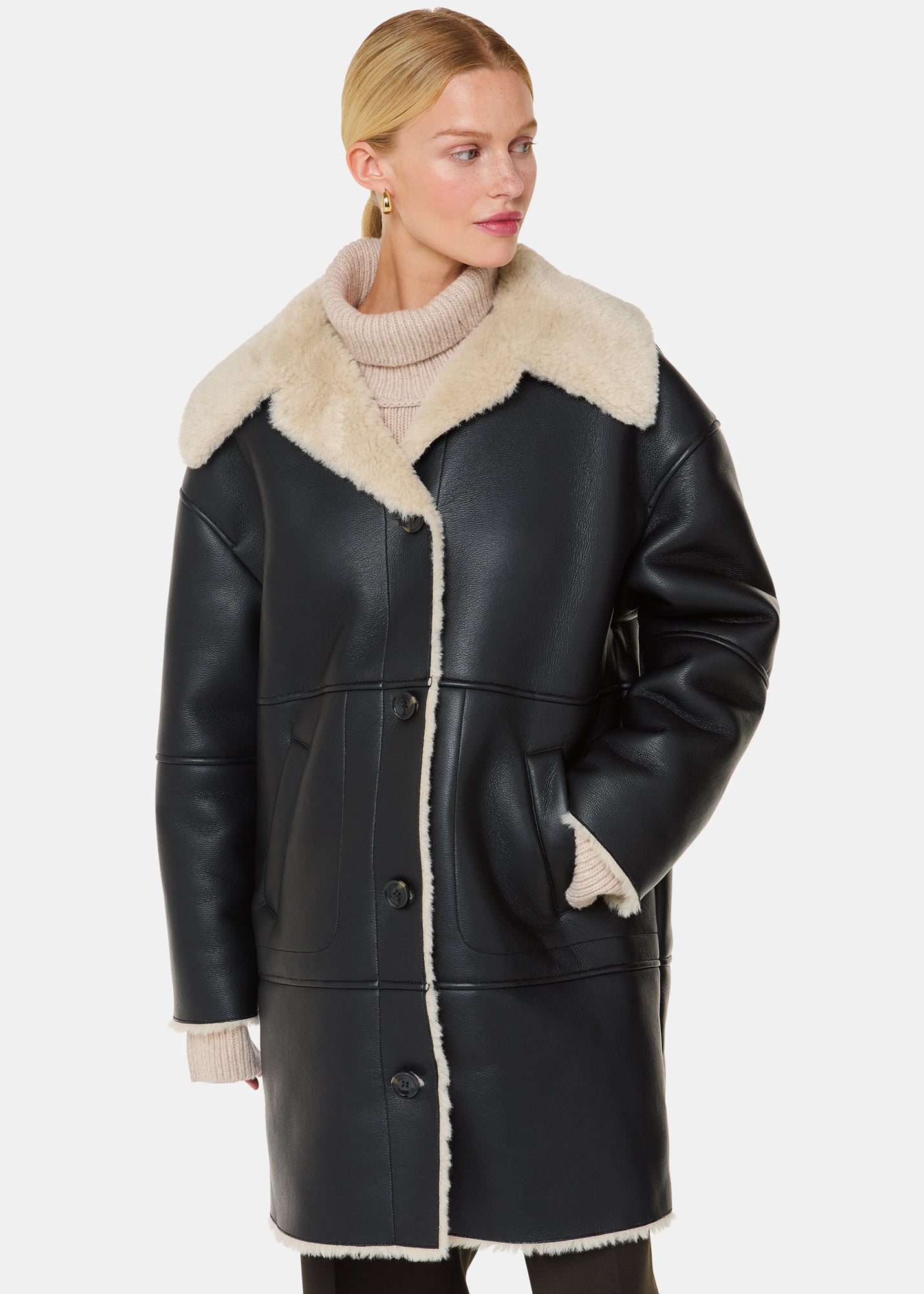 Whistles Women's Black Luella Faux Fur Coat Size L