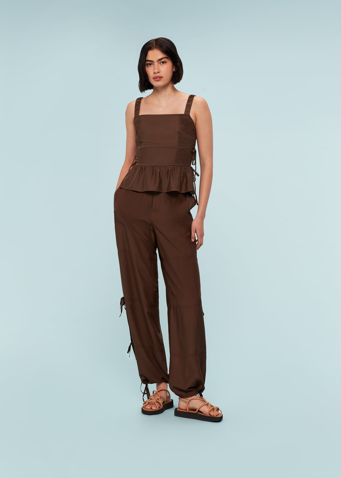 Whistles Women's Chocolate Tie Side Shirred Top Size 20