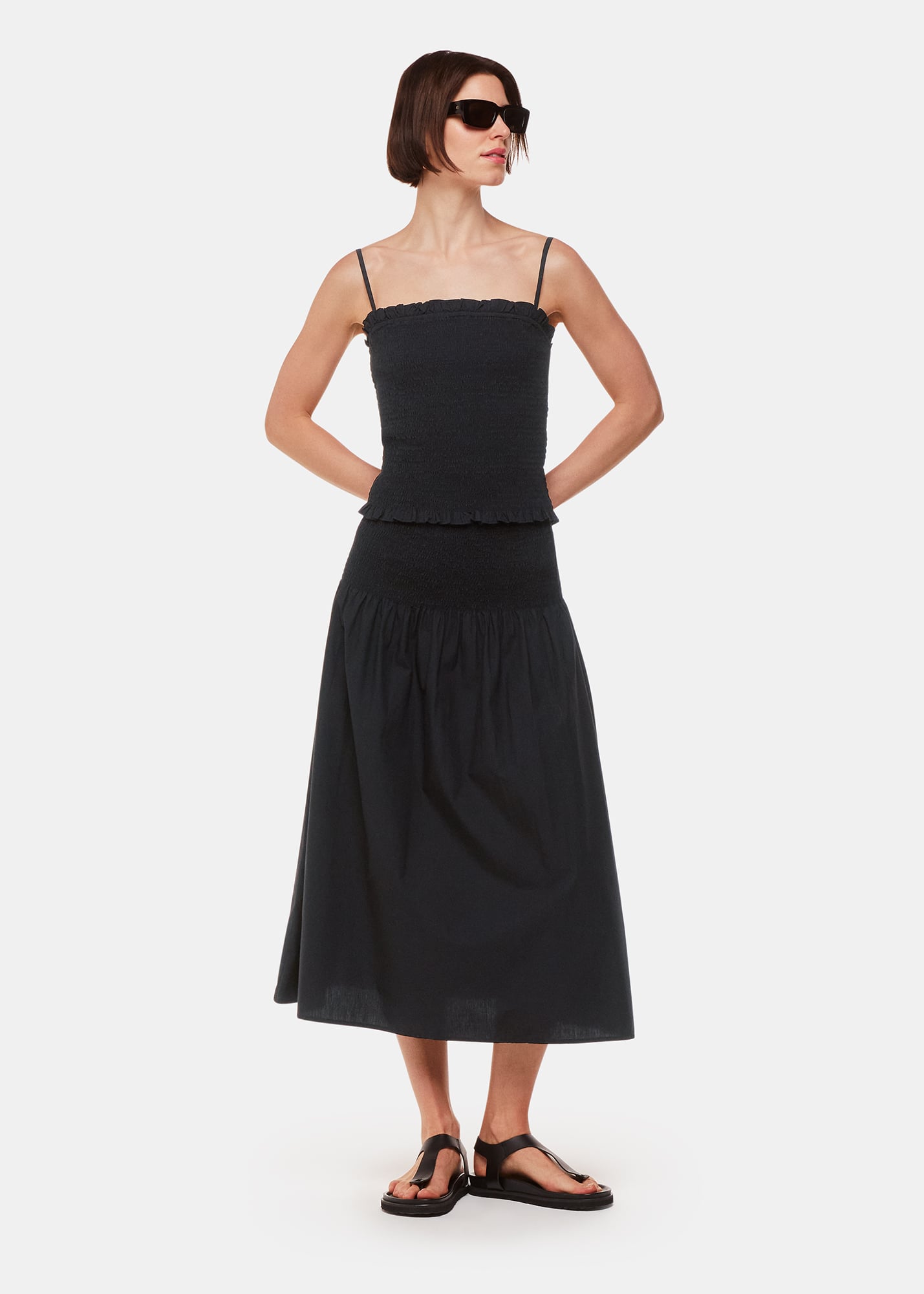 Whistles Women's Black Louisa Smocked Midi Skirt Size 4