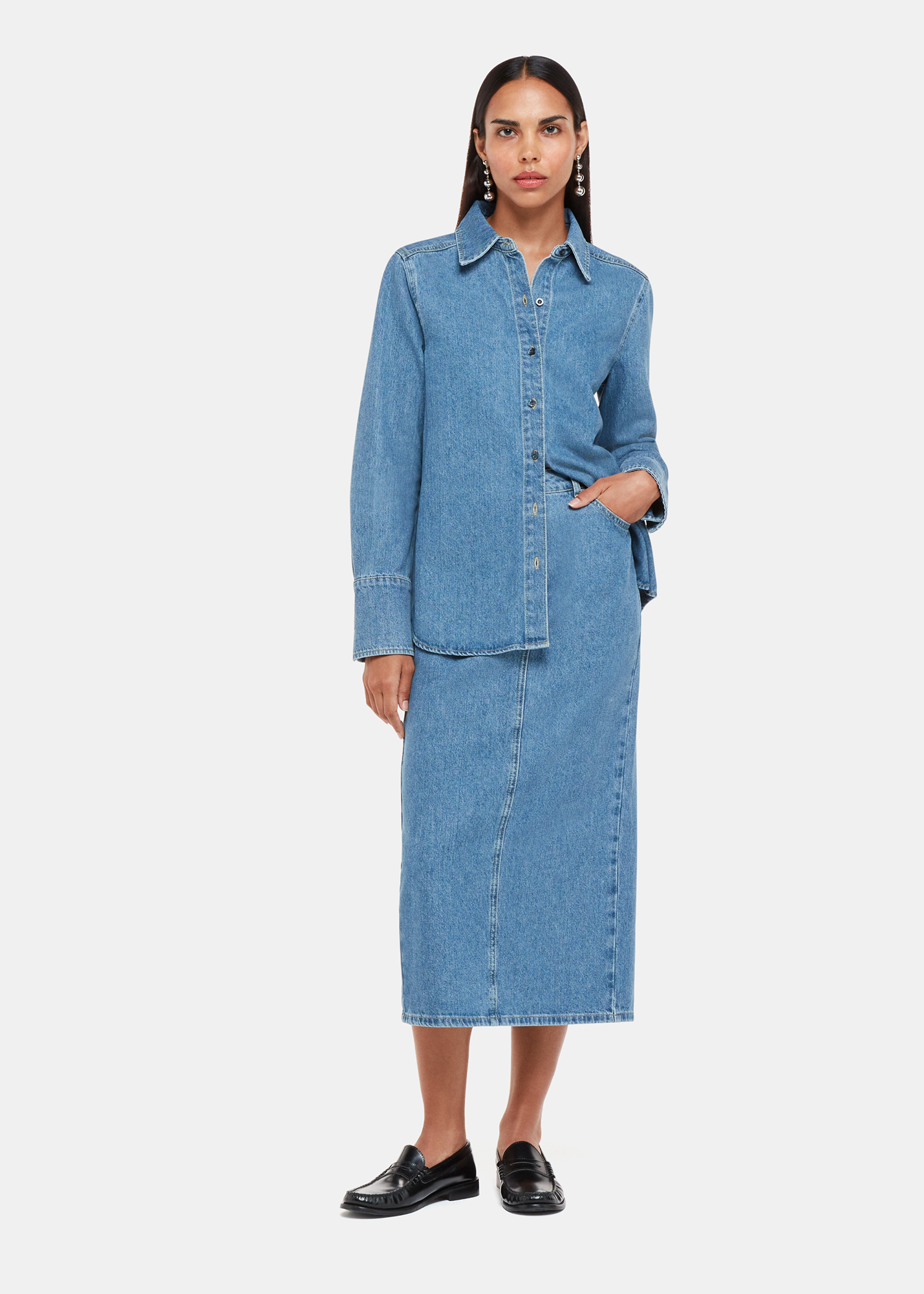 Whistles Women's Denim Straight Midi Skirt Size 18