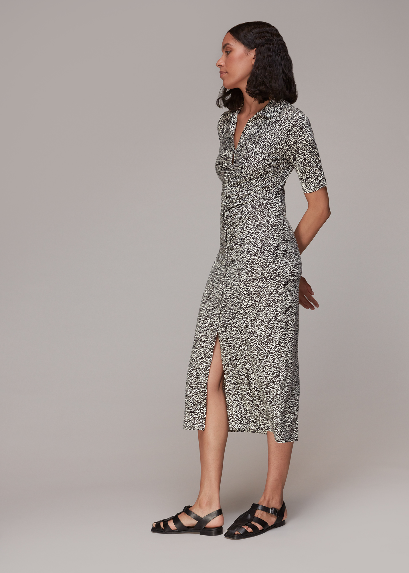 Whistles Women's Black/Multi Gradient Leopard Jersey Dress Size 4