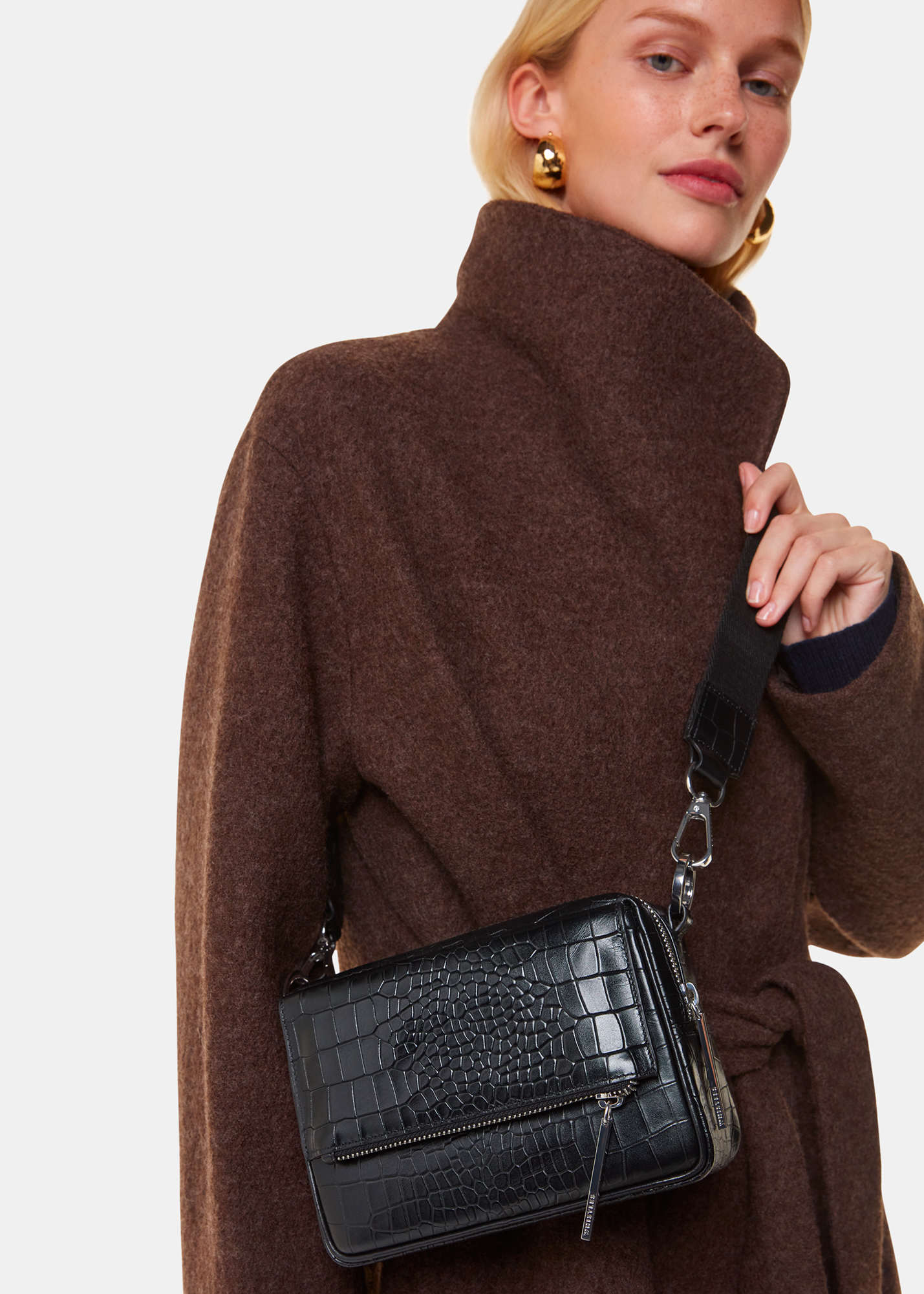 Whistles Women's Black Bibi Croc Crossbody Bag 