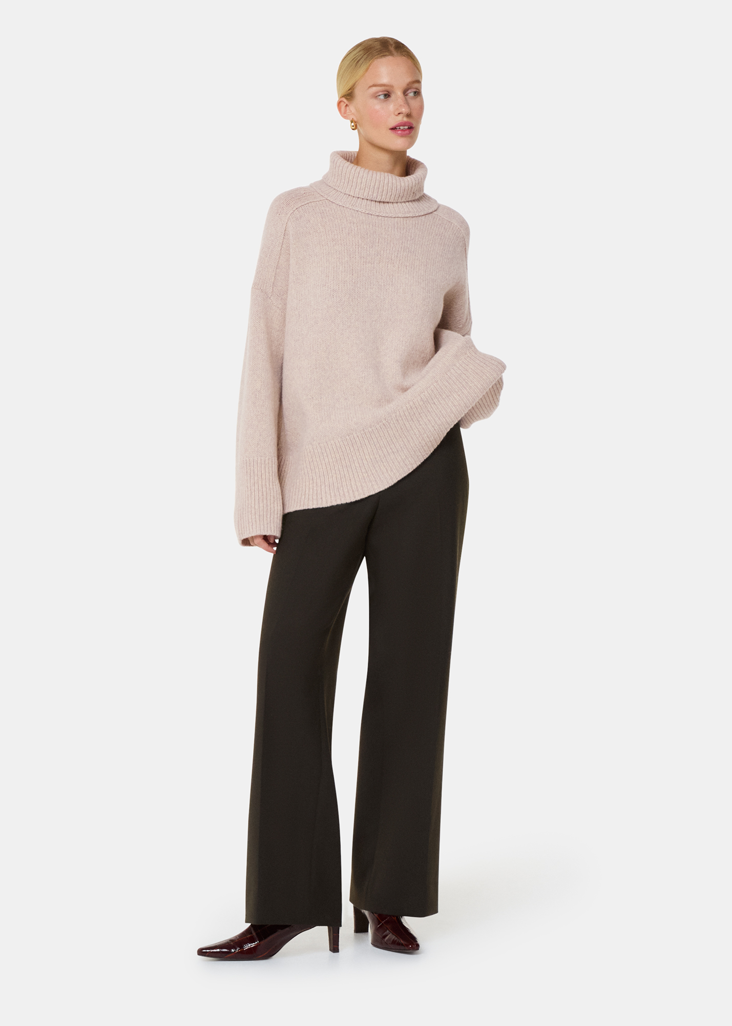 Whistles Women's Ivory Wool Roll Neck Knit Size S