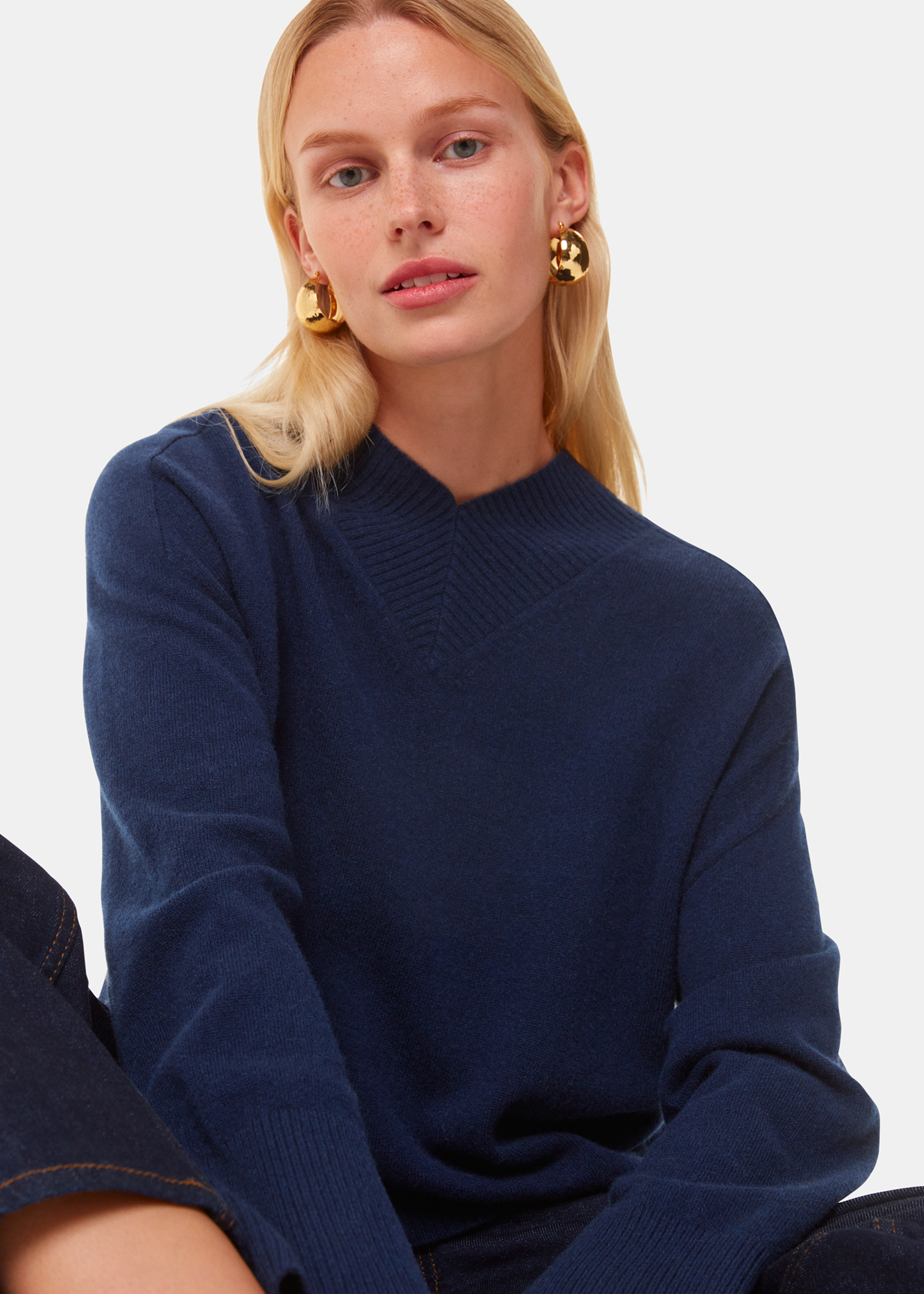 Whistles Women's Navy Cashmere V Neck Knit Size XS