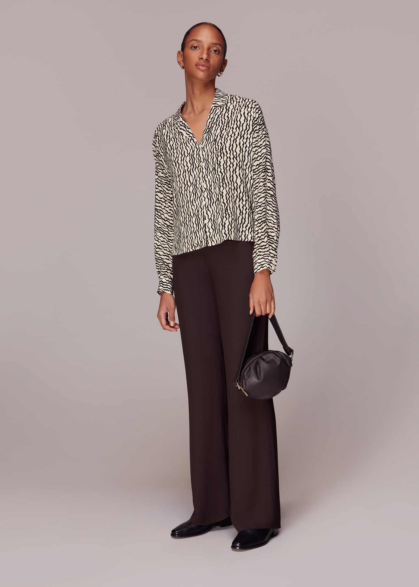 Whistles Women's Black/White Wiggle Print Silk Shirt Size 18