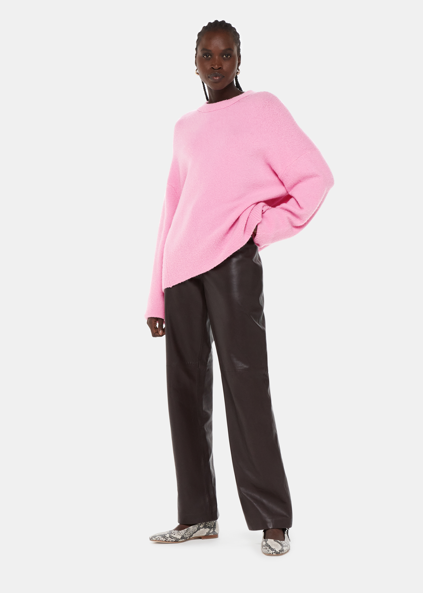 Whistles Women's Pink Textured Boyfriend Crew Neck Size L