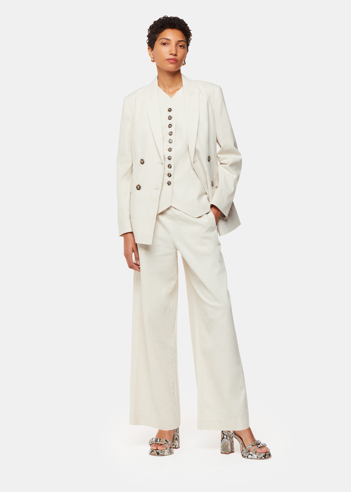 Whistles Women's Oatmeal Lindsey Linen Blend Trouser Size 4
