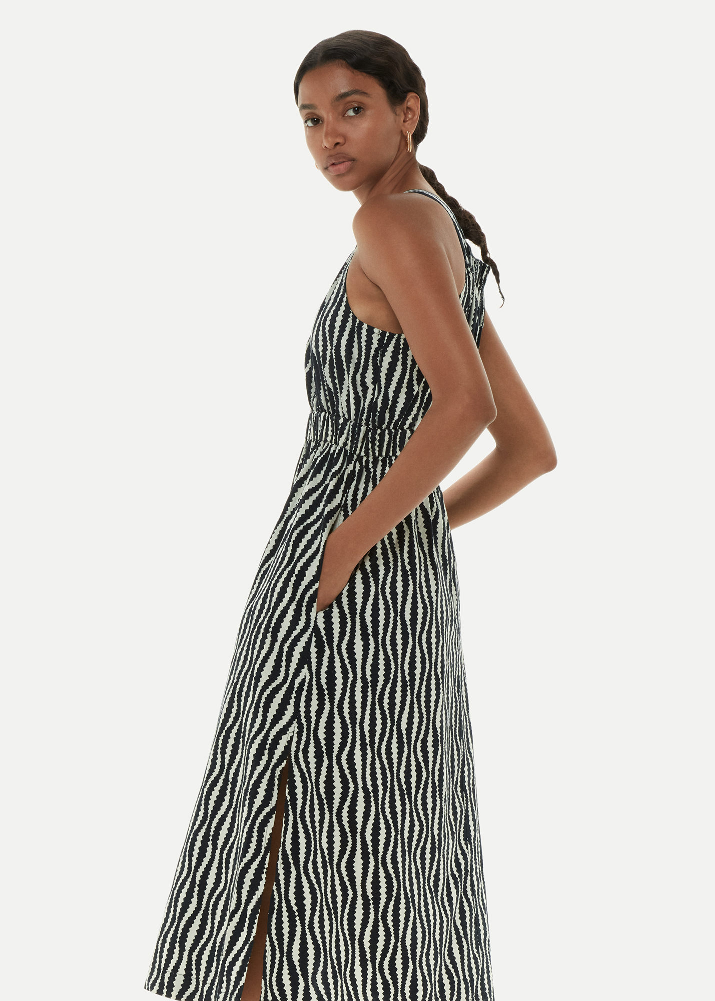 Whistles Women's Black/White Optical Rope Cut Out Dress Size 20