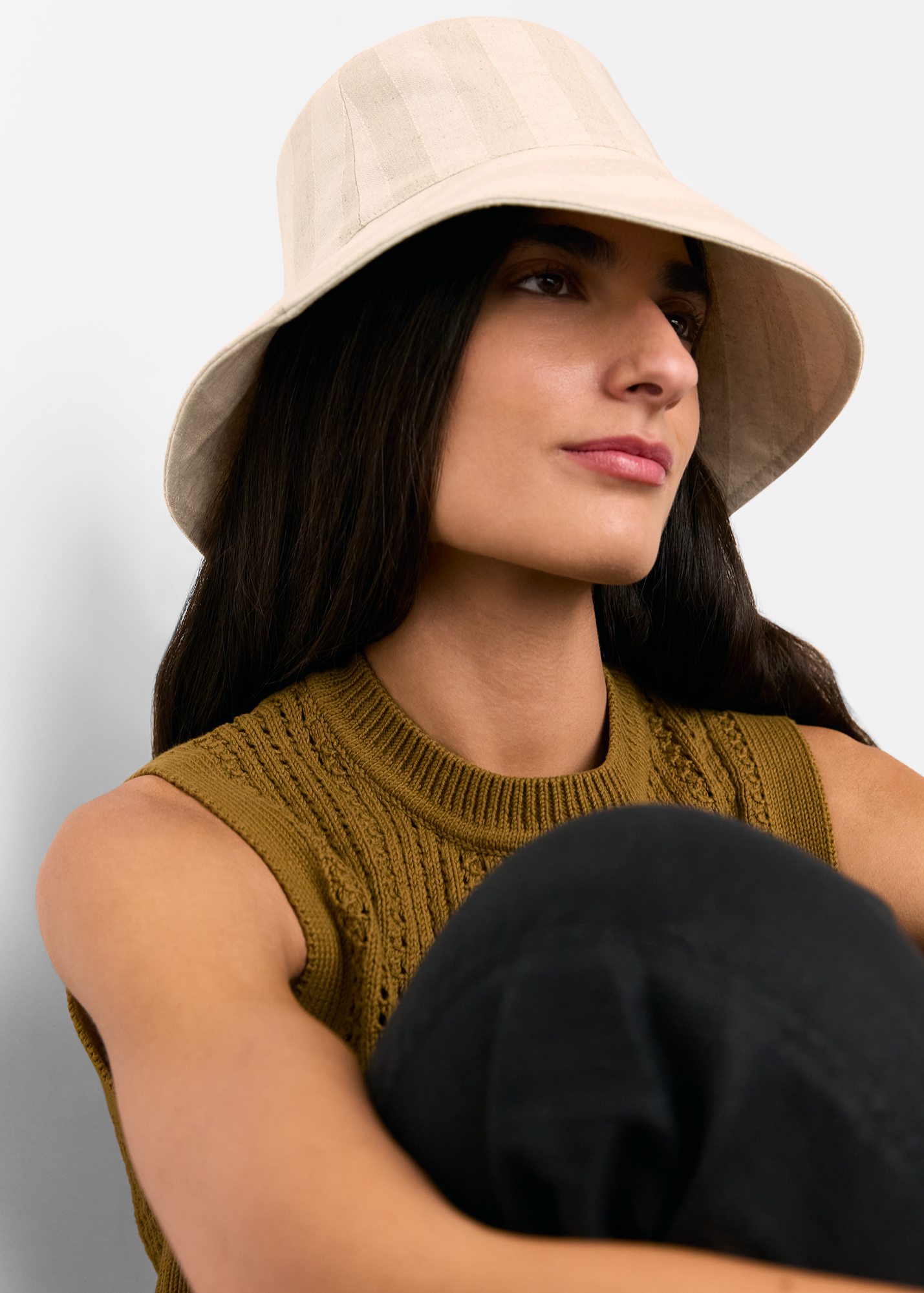 Whistles Women's Neutral Stripe Bucket Hat Size S/M