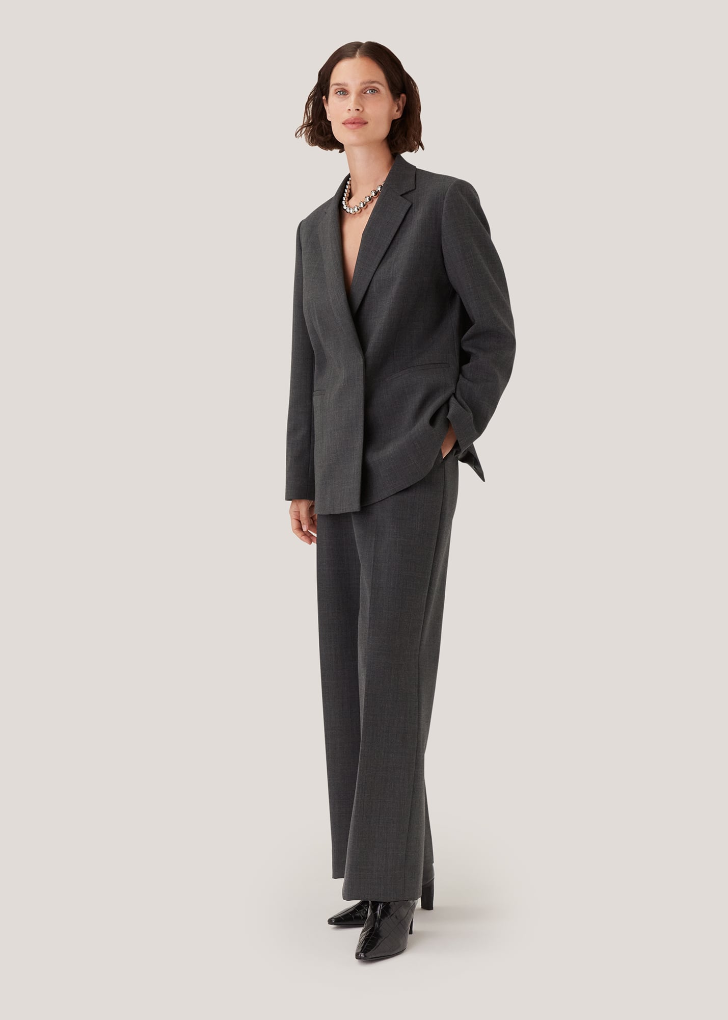 Whistles Women's Grey Marl Natalie Wool Blend Blazer Size 18
