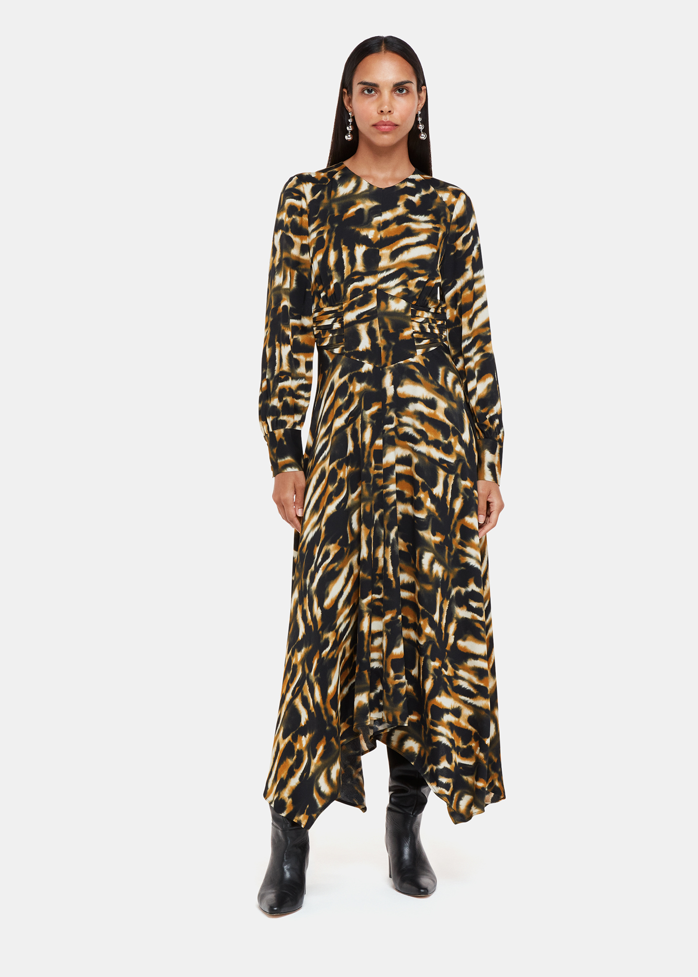 Whistles Women's Multicolour Smoke Print Gathered Dress Size 6