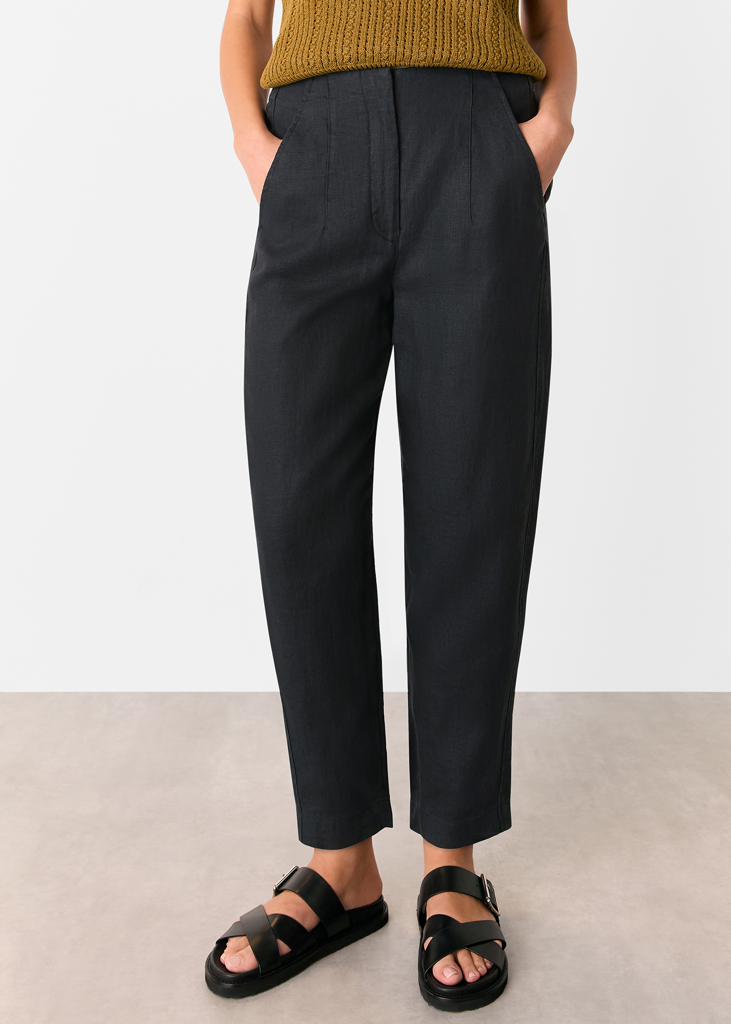 Whistles Women's Black Linen Barrel Leg Trouser Size 14