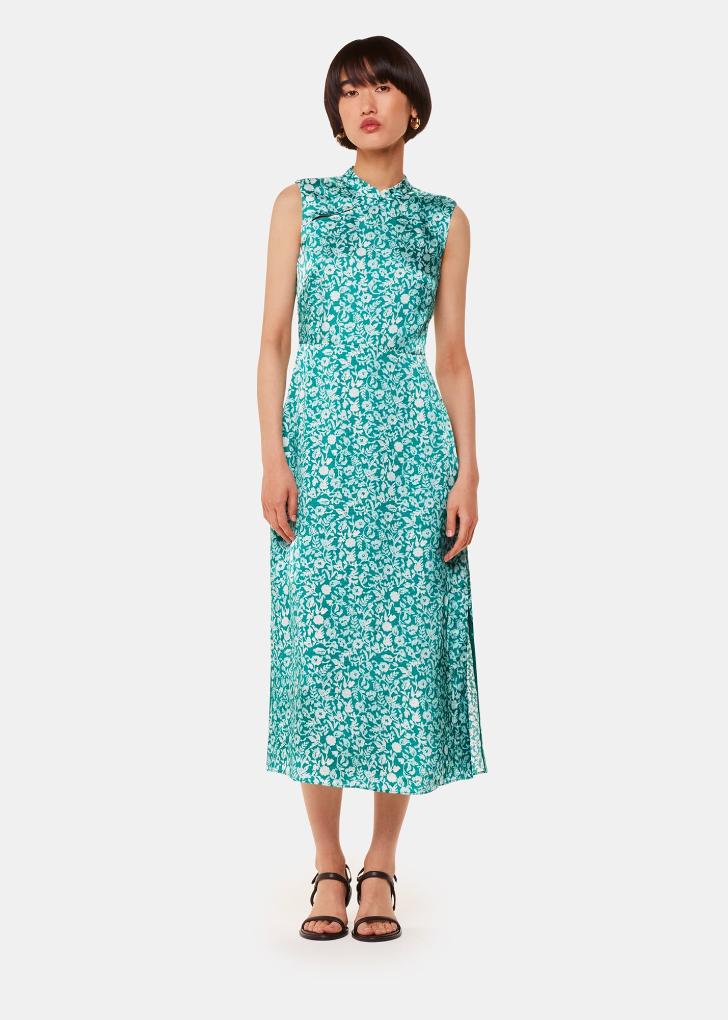 Whistles Women's Green/Multi Aria Batik Floral Satin Dress Size 8
