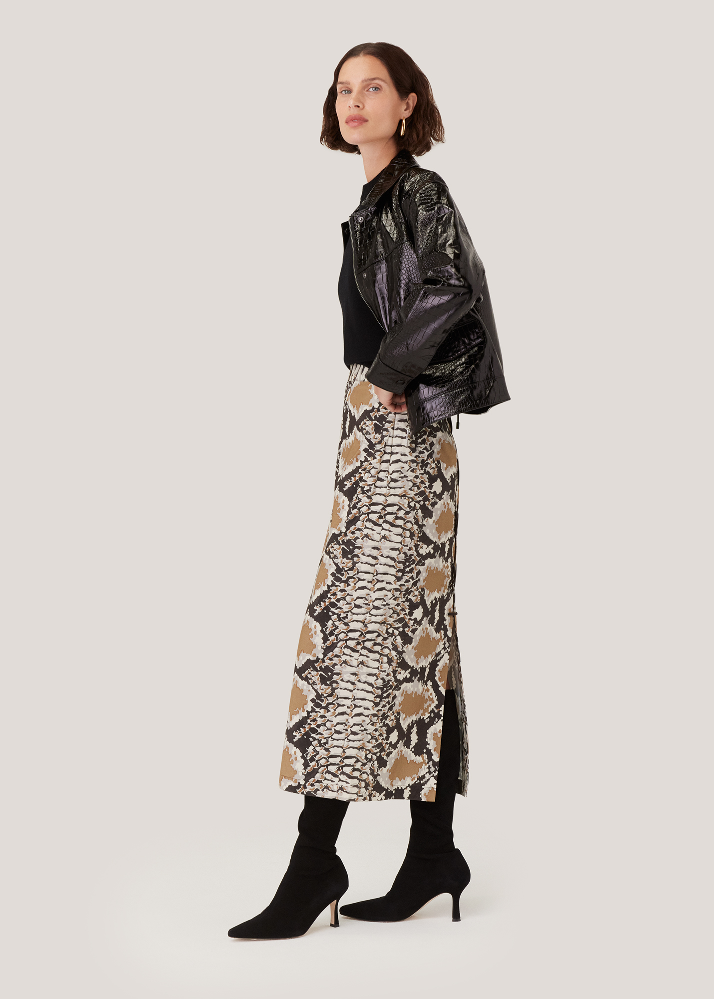 Whistles Women's Snake Print Midi Skirt Size 18