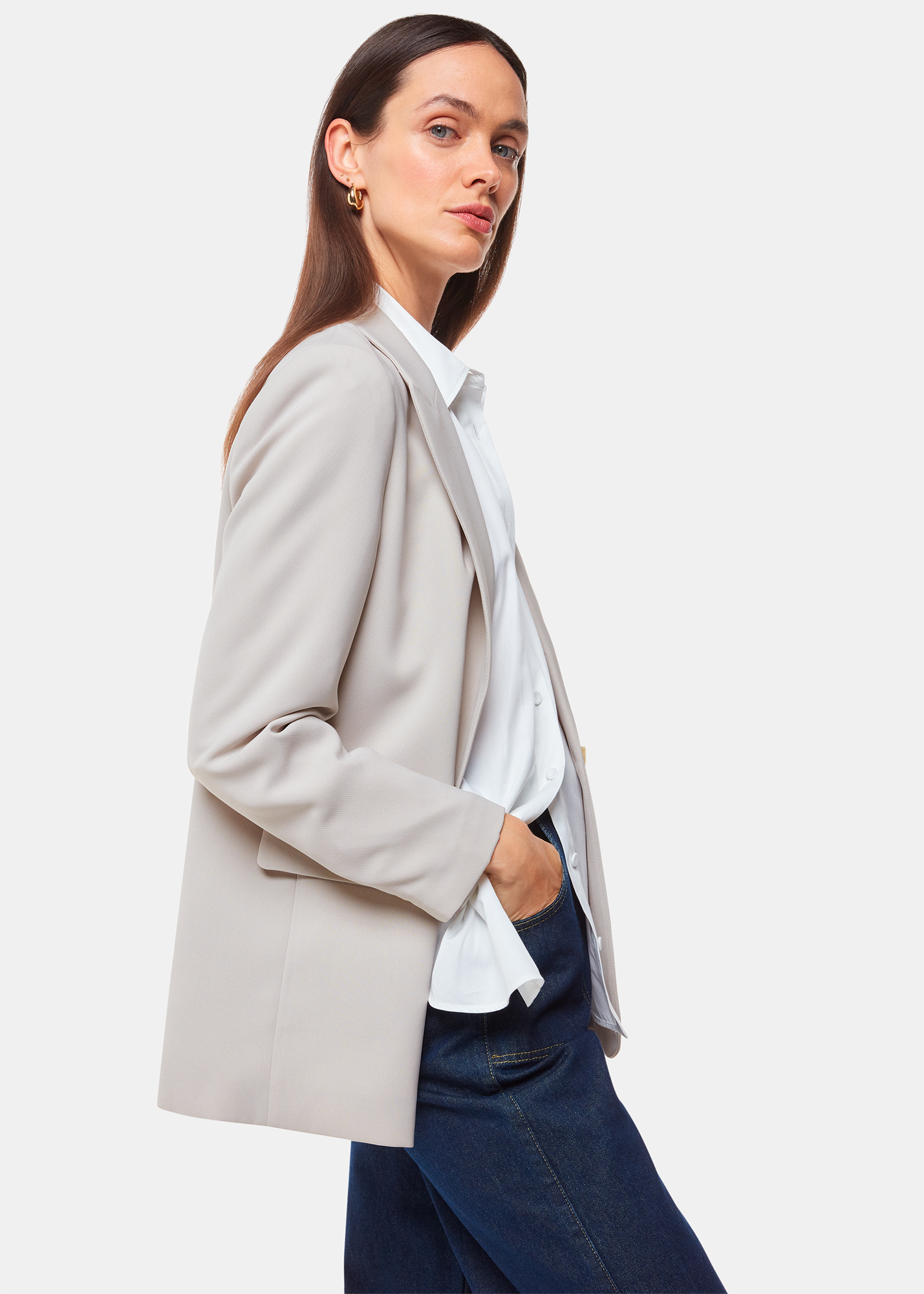 Whistles Women's Neutral Crepe Boyfriend Blazer Size 10
