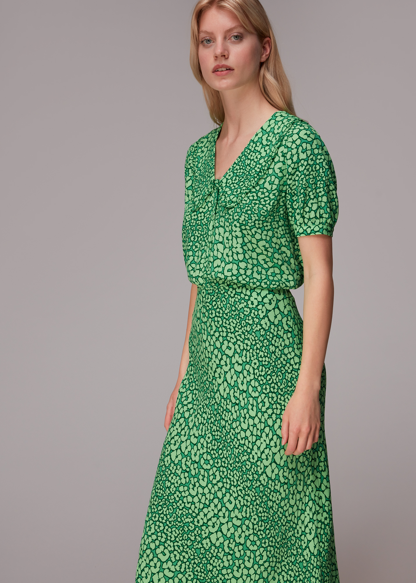 Whistles Women's Green/Multi Leopard Petals Bias Cut Skirt Size 8