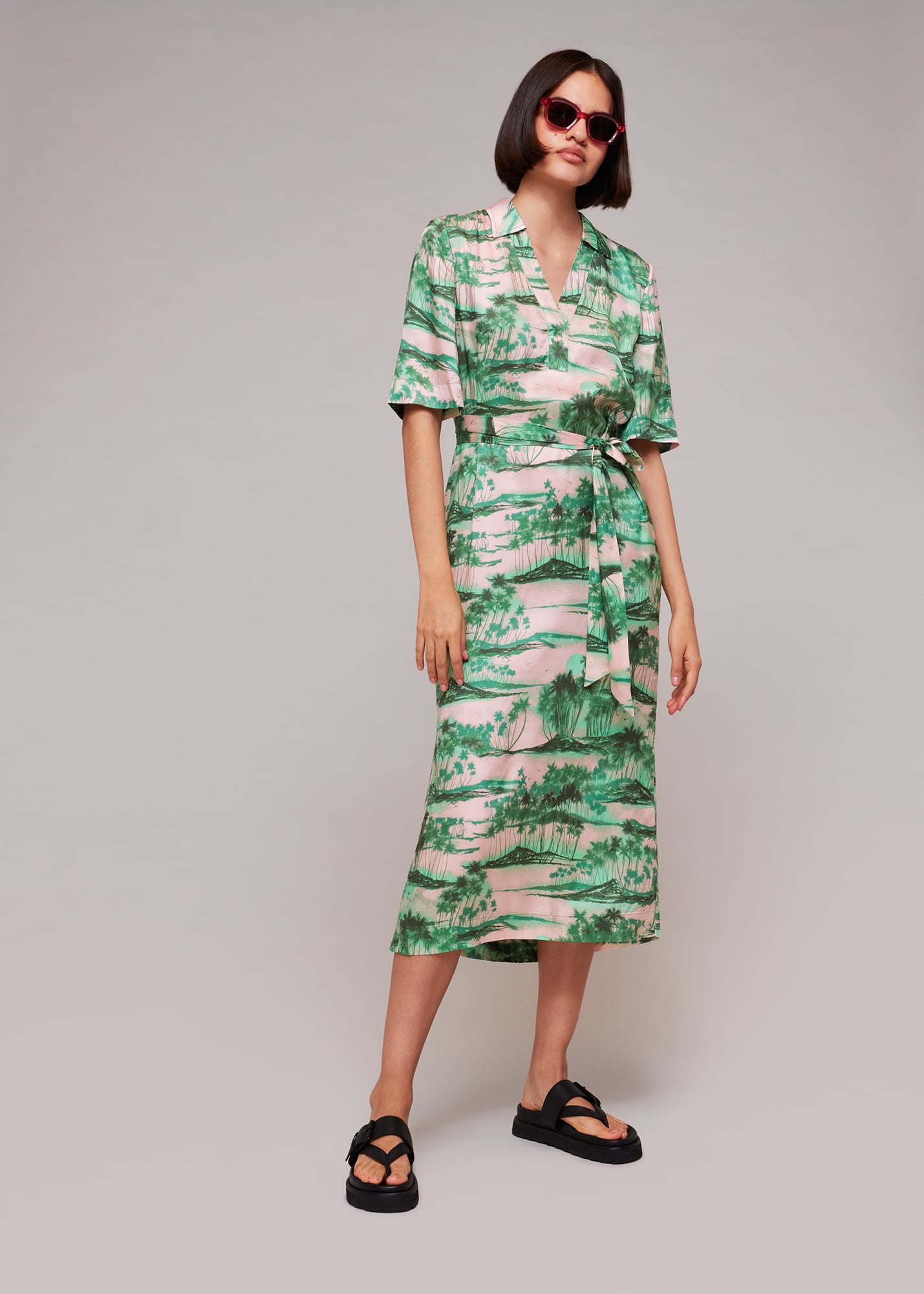 Whistles Women's Multicolour Waving Palms Shirt Dress Size 8