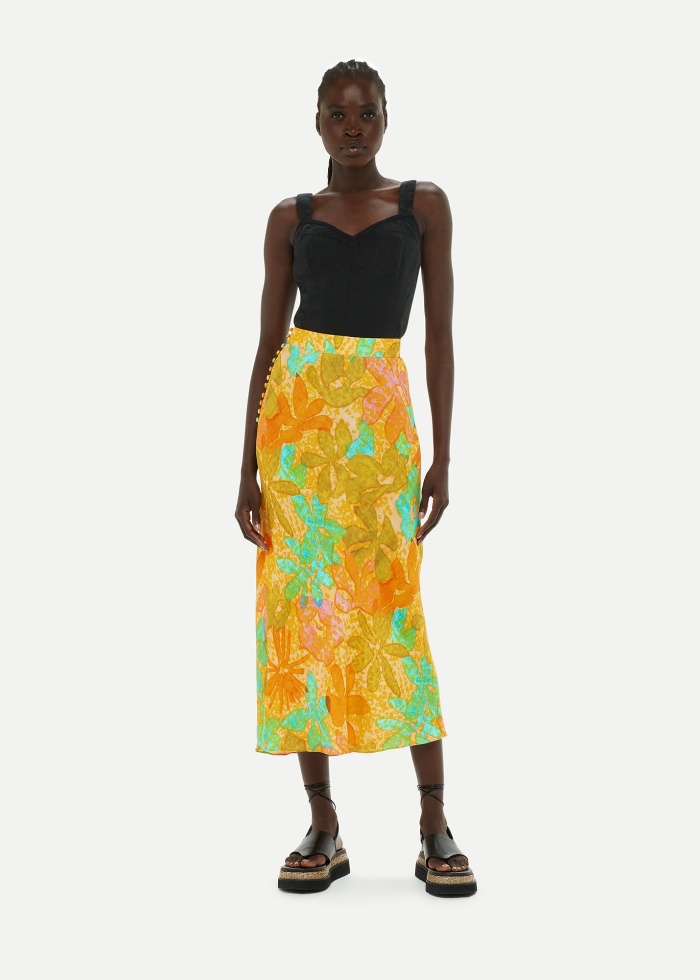 Whistles Women's Multicolour Palm Floral Side Button Skirt Size 14