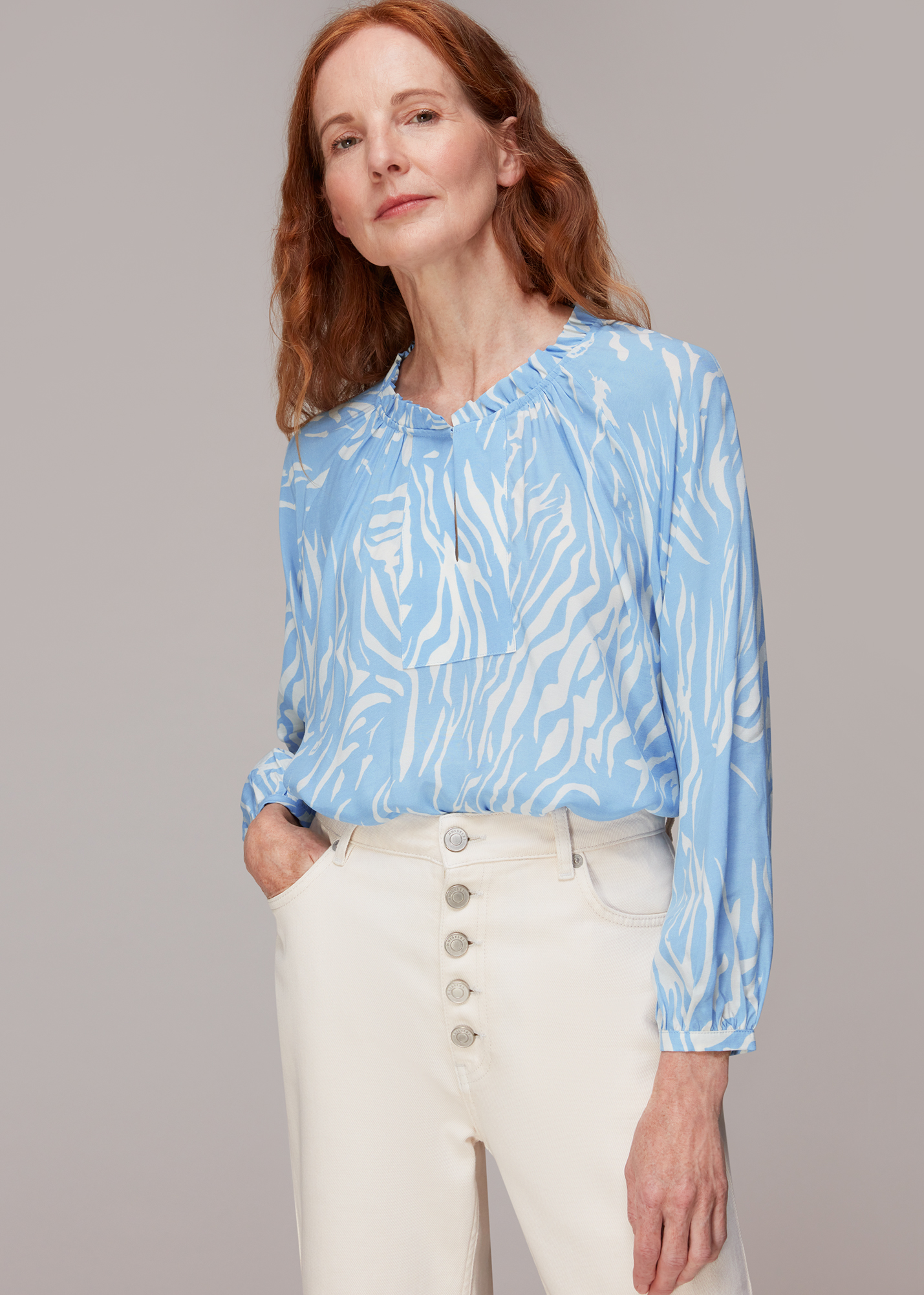 Whistles Women's Blue/Multi Tiger Print Blouse Size 4