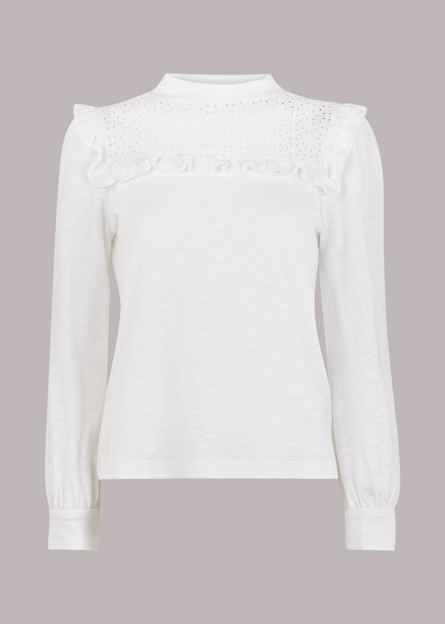 Whistles Women's White Broderie Yoke Frill Detail Top Size L