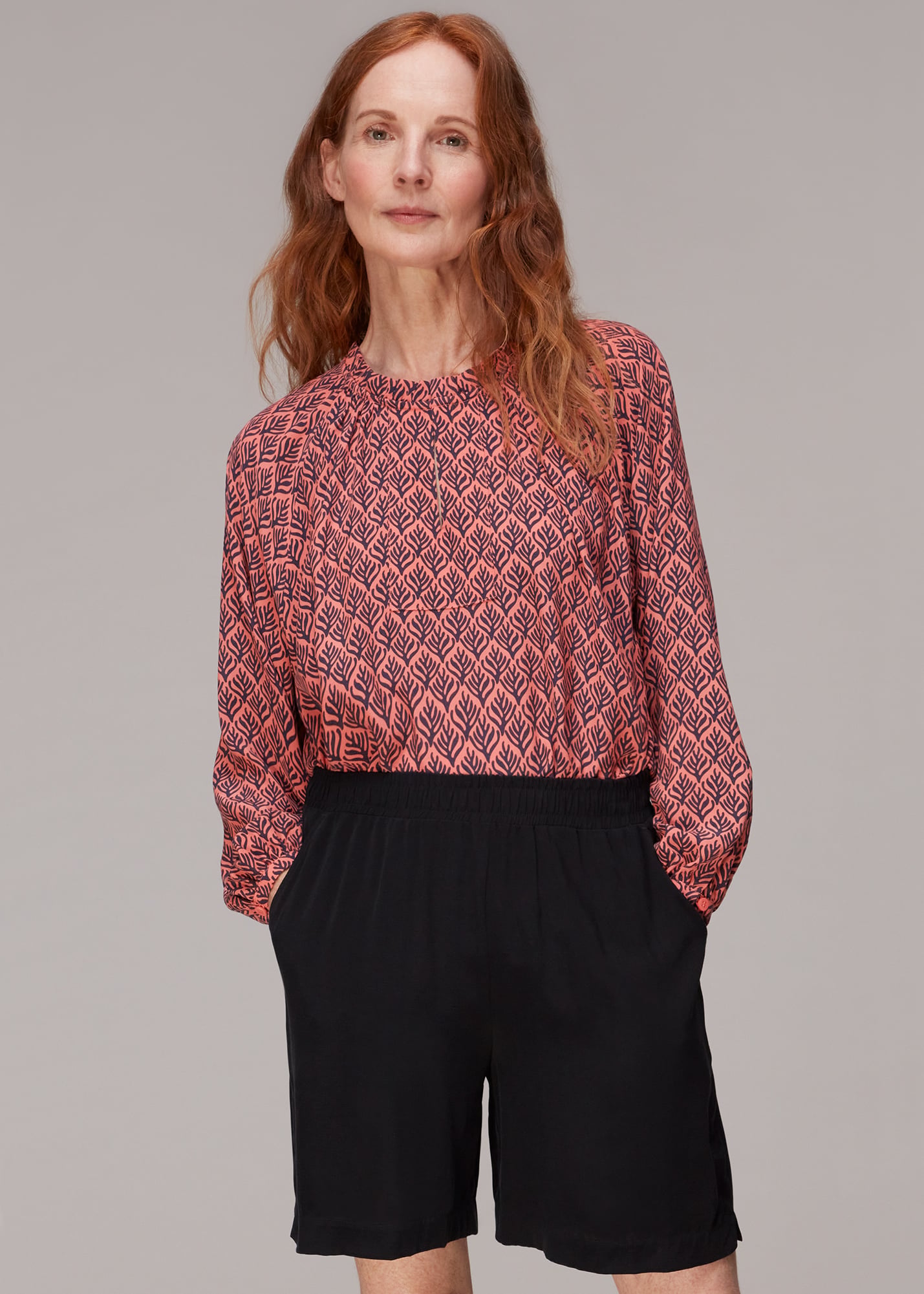Whistles Women's Multicolour Sea Tree Print Blouse Size 4