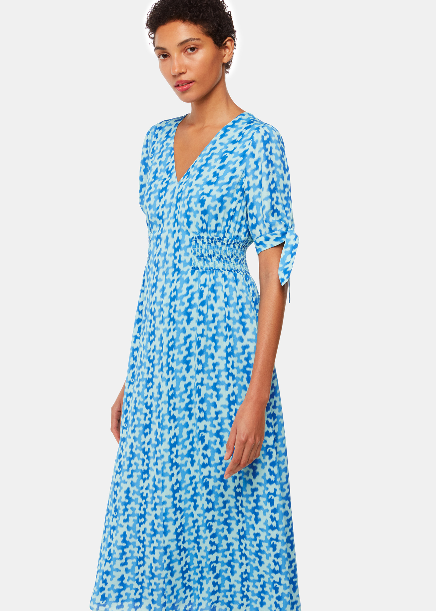 Whistles Women's Blue/Multi Hazy Coral Midi Dress Size 8