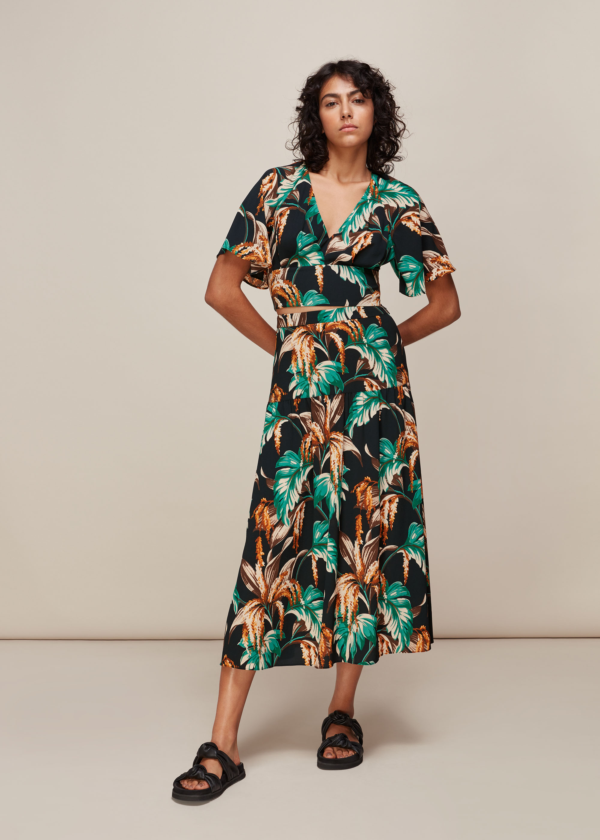 Whistles Women's Green/Multi Tropical Floral Samira Skirt Size 6